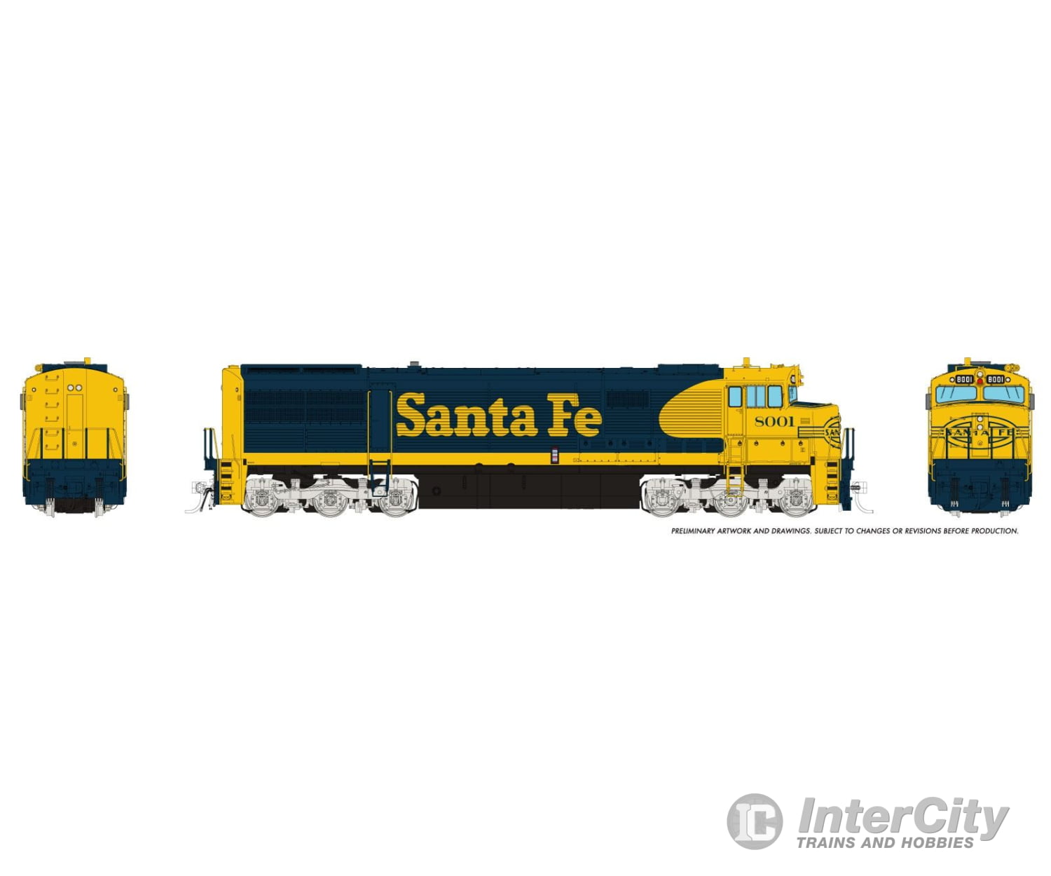 Rapido 055009 HO GE U30CG w/o SG (DC/Silent): Santa Fe - Yellow Warbonnet w/ Large Logo: #8001 Locomotives