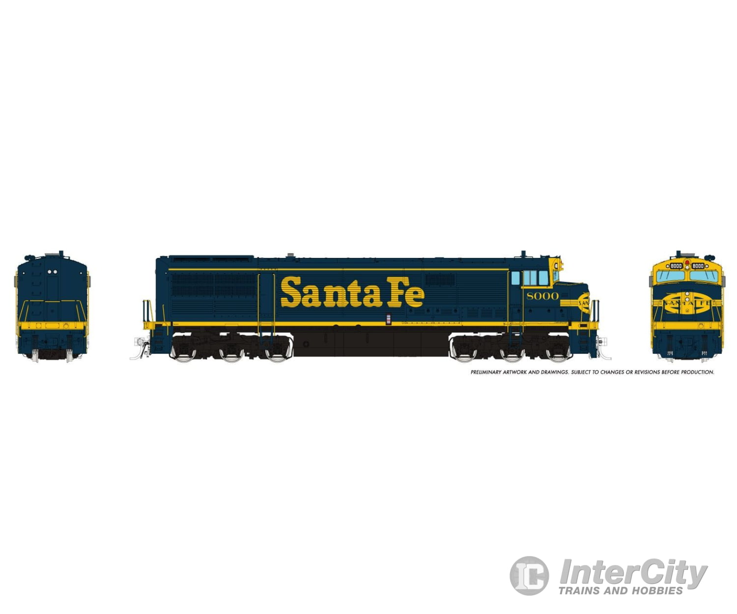 Rapido 055507 HO GE U30CG w/o SG (DC/DCC/Sound): Santa Fe - Bookend Scheme: #8000 Locomotives