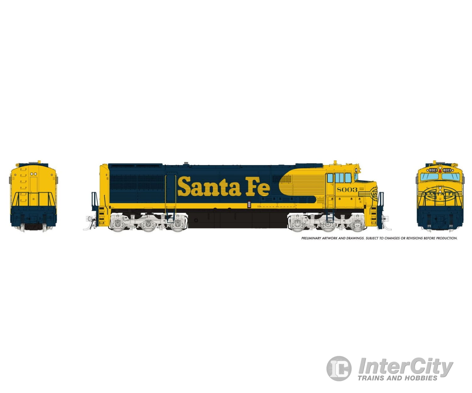 Rapido 055510 HO GE U30CG w/o SG (DC/DCC/Sound): Santa Fe - Yellow Warbonnet w/ Large Logo: #8003 Locomotives