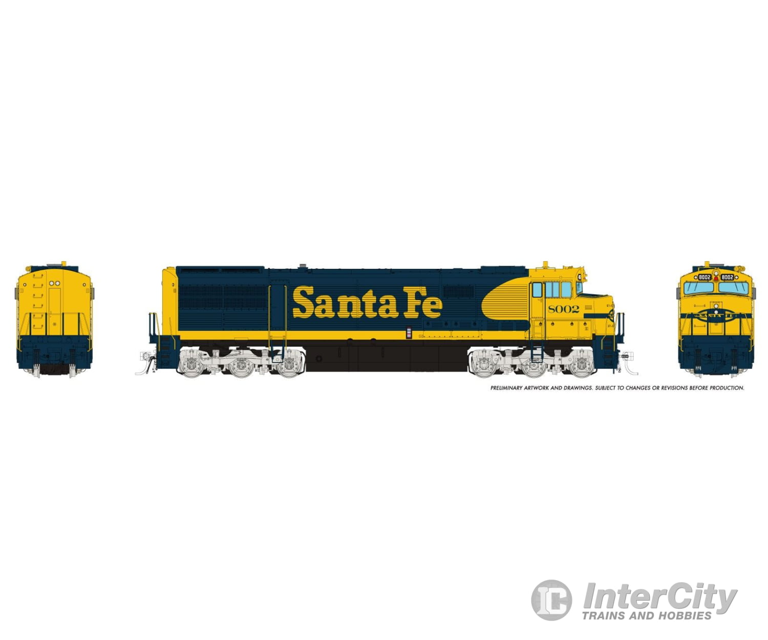 Rapido 055513 HO GE U30CG w/o SG (DC/DCC/Sound): Santa Fe - Yellow Warbonnet w/ Small Logo: #8002 Locomotives