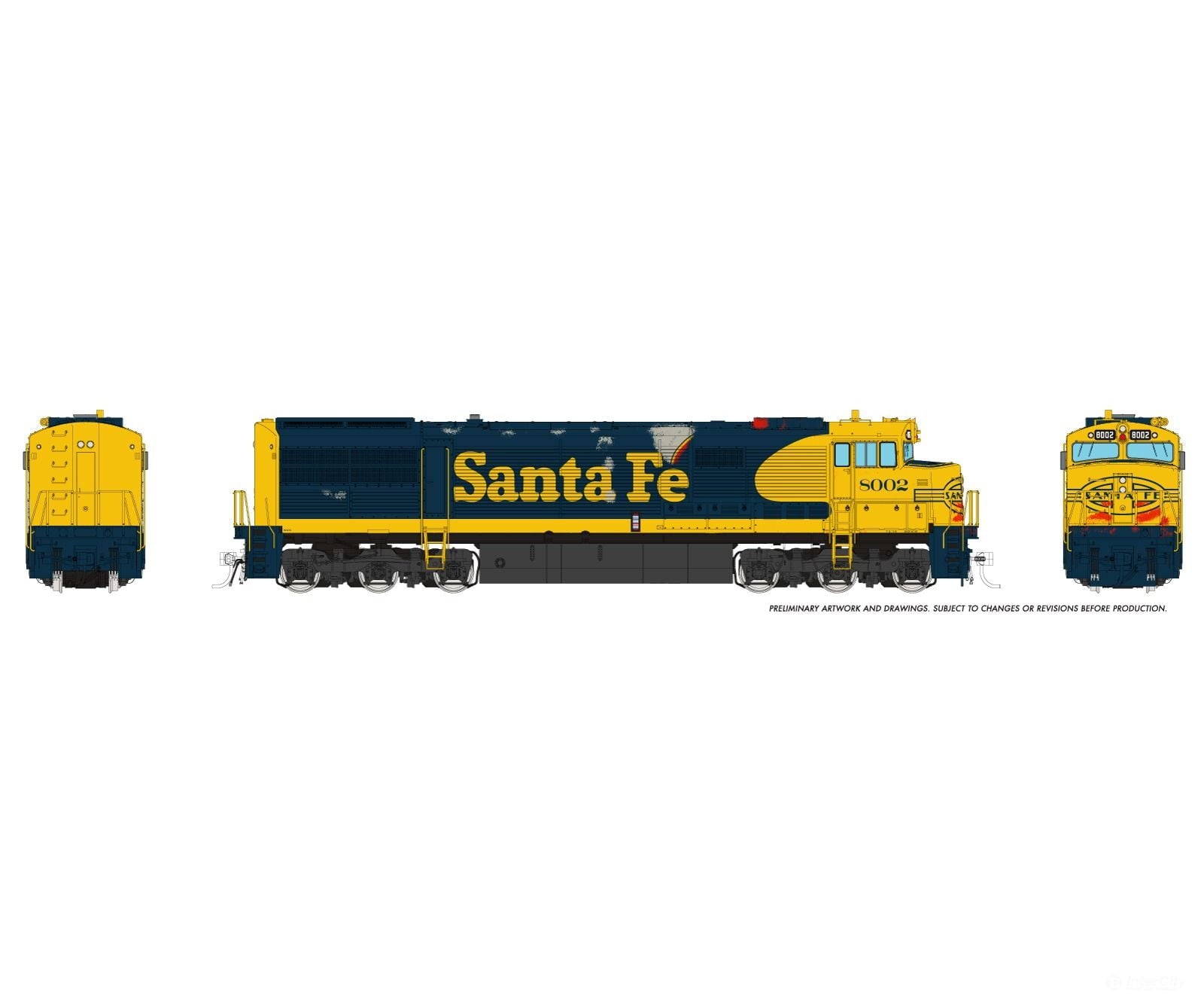 Rapido 055516 HO GE U30CG w/o SG (DC/DCC/Sound): Santa Fe - Yellow Warbonnet Weathered: #8002 Locomotives