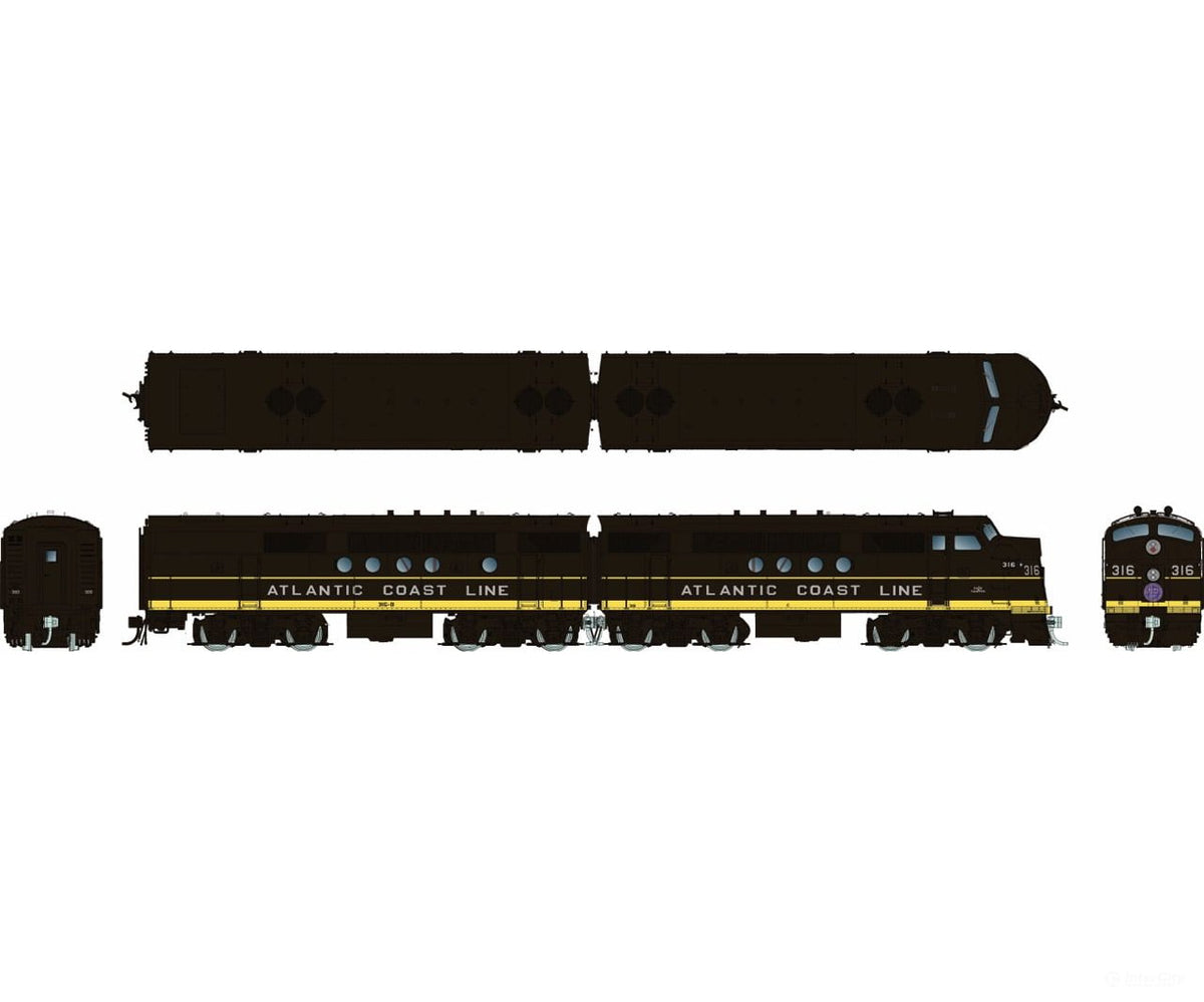 Rapido 1004507 HO EMD FT A + B (DC/DCC/Sound): ACL - Black & Yellow: #323A + 323B - Locomotives