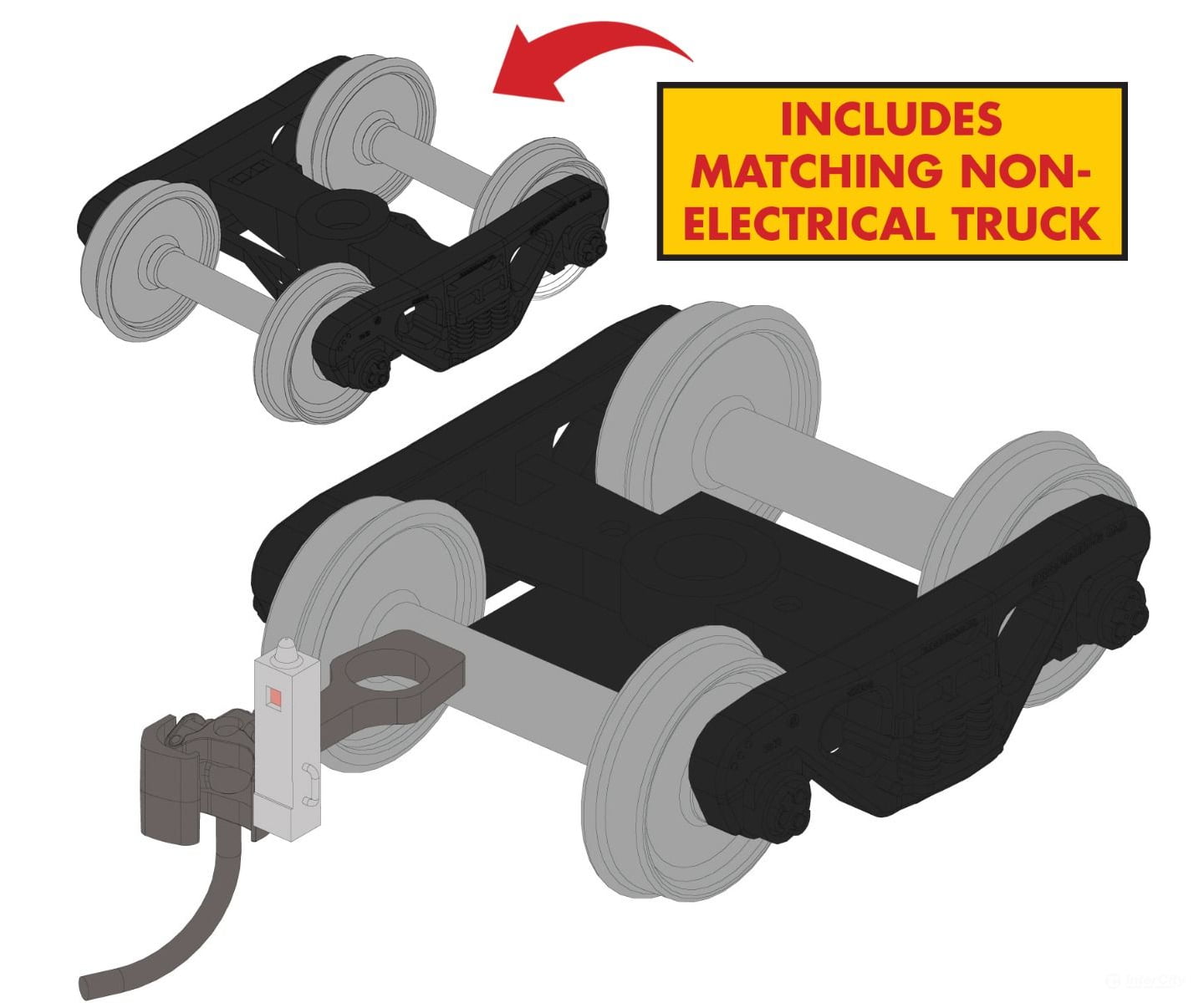 Rapido 102176 Rapido Bits: HO Track-Powered EOT Flasher + Trucks: Silver + 36 inch wheels - Couplers & Trucks