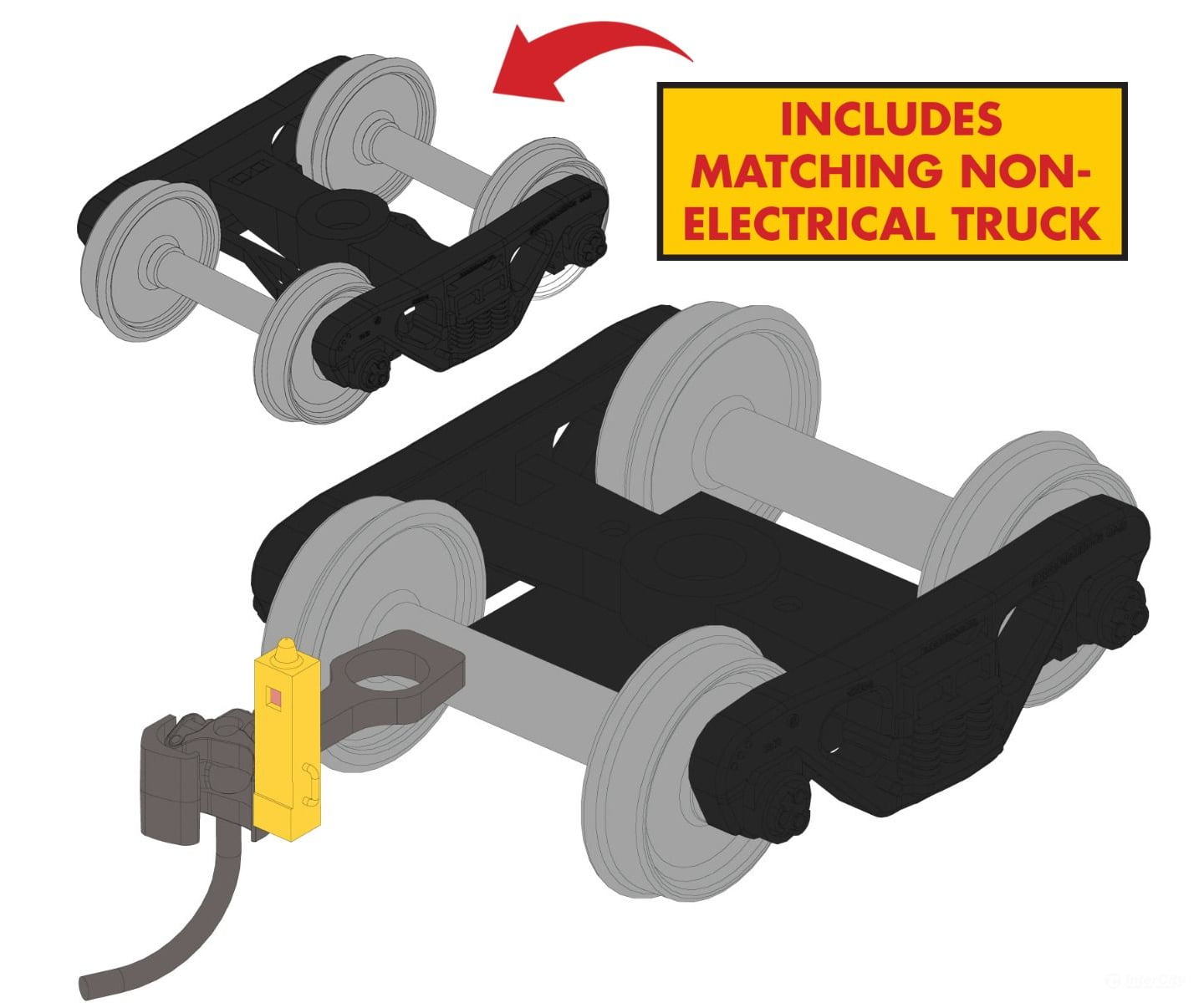 Rapido 102177 Rapido Bits: HO Track-Powered EOT Flasher + Trucks: Yellow + 36 inch wheels - Couplers & Trucks