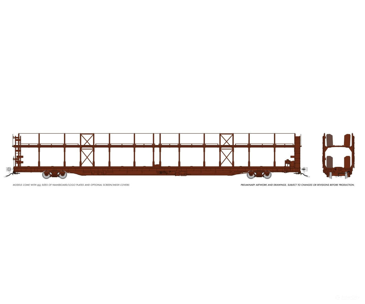 Rapido 1024098 HO NSC 89’ Bi-Level Autorack: Painted/Unlettered Brown: Single Car - Frieght Cars