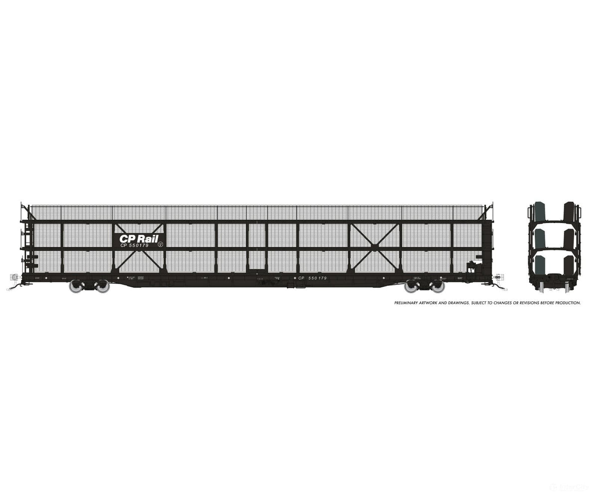Rapido 1024103 HO NSC 89’ Tri-Level Autorack: CP Rail - Black Panel w/ mesh: 6-Pack - Frieght Cars