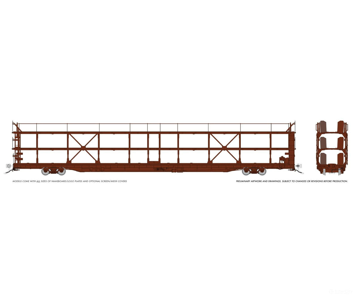 Rapido 1024198 HO NSC 89’ Tri-Level Autorack: Painted/Unlettered Brown: Single Car - Frieght Cars