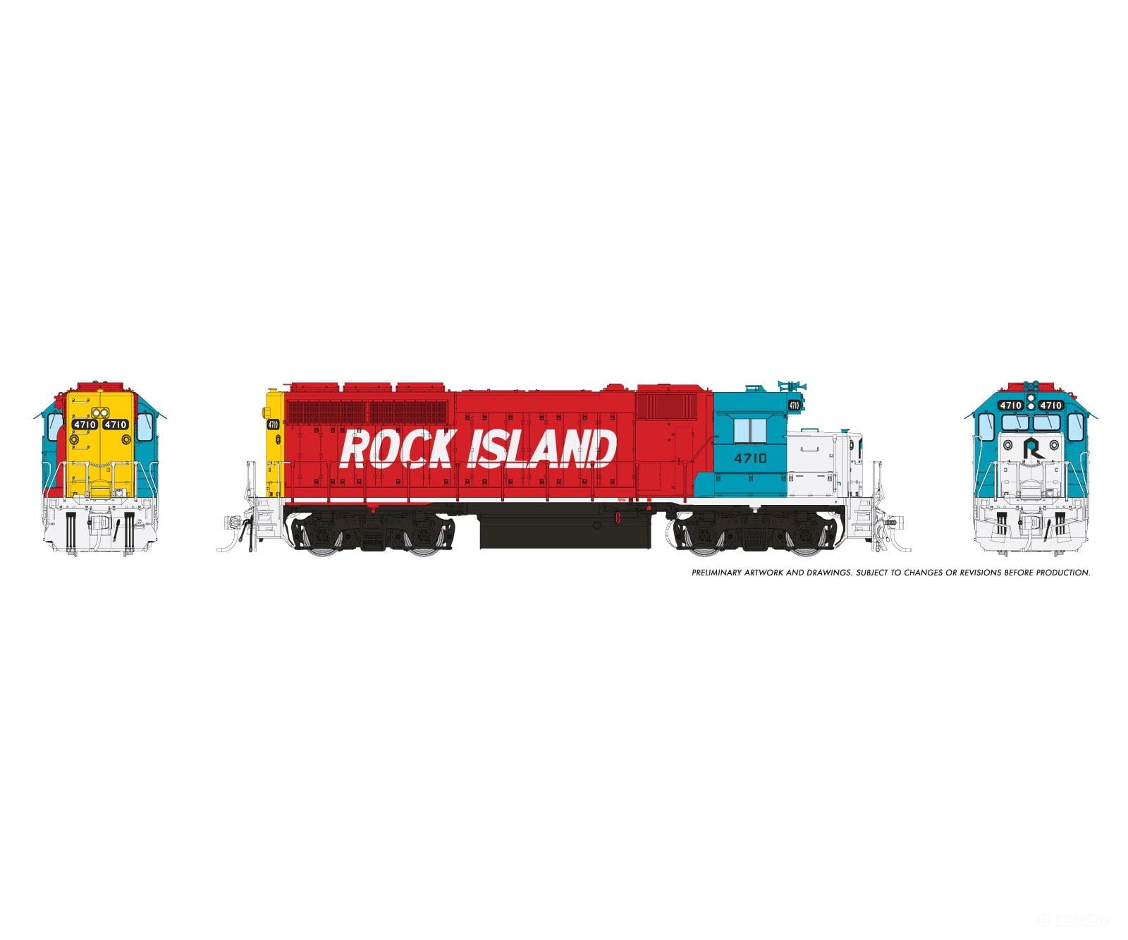 Rapido 1078033 HO EMD GP40 (DC/Silent): Rock Island - Maroon & Blue: #4710 - Locomotives