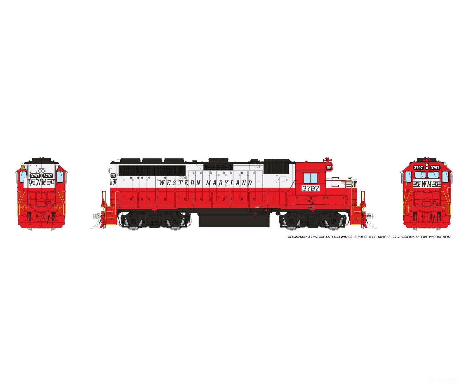 Rapido 1078042 HO EMD GP40 (DC/Silent): Western Maryland - Circus Scheme: #3797 - Locomotives