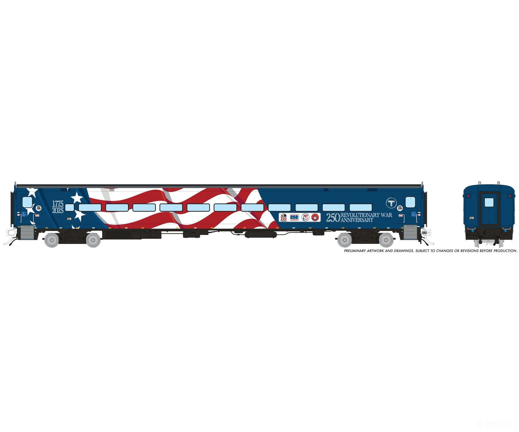 Rapido 1084023 HO Comet Car: MBTA - Massachusetts 250 Wrap: Coach #210 - Passenger Cars