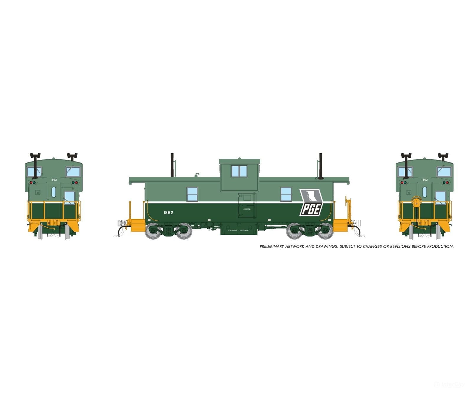 Rapido 1101005 HO Squamish Caboose: PGE - Two-Tone Green Grey Map: #1862 - Freight Cars