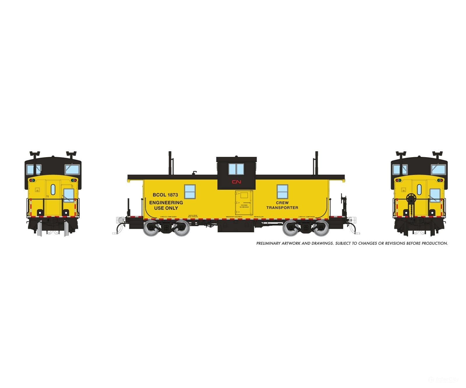Rapido 1101018 HO Squamish Caboose: CN (BCOL) - Crew Transport/MOW: #1873 - Freight Cars
