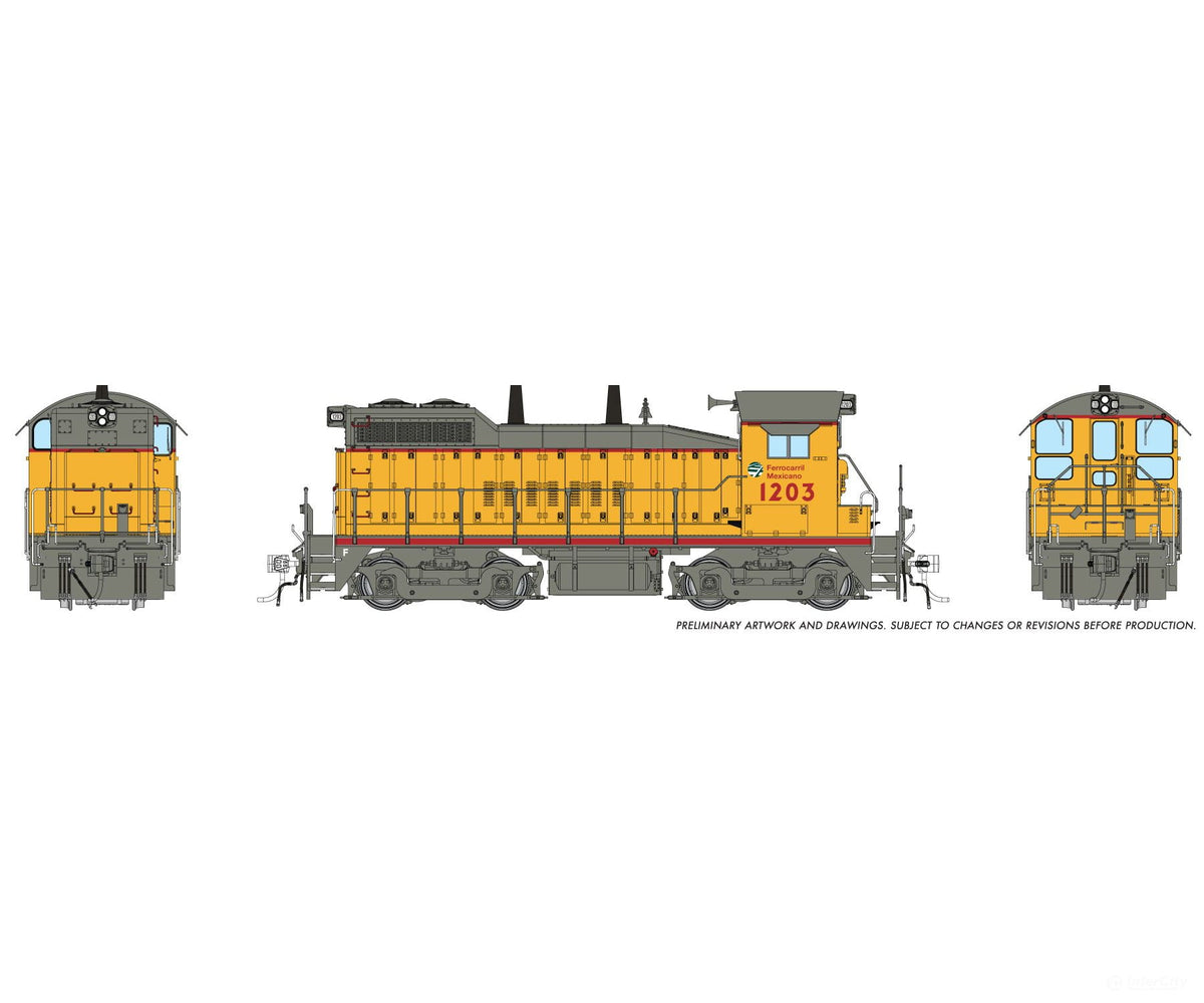 Rapido 1106516 HO EMD SW10 (DC/DCC/Sound): Ferromex - Armor Yellow: #1203 - Locomotives