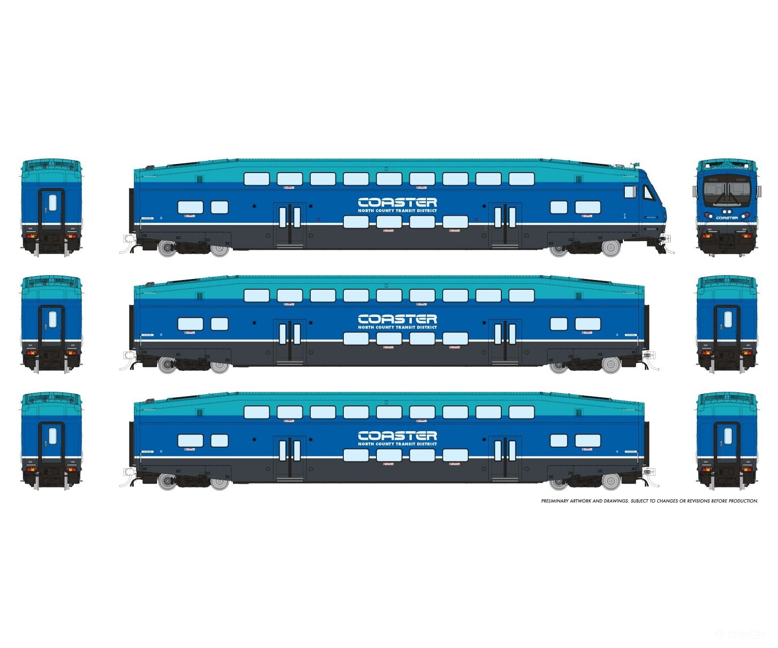 Rapido 1110040 HO CEM BiLevel Commuter Car: Coaster - Modern: Set #1 (Cab: 421 Coaches: 42103 42108) Passenger Cars