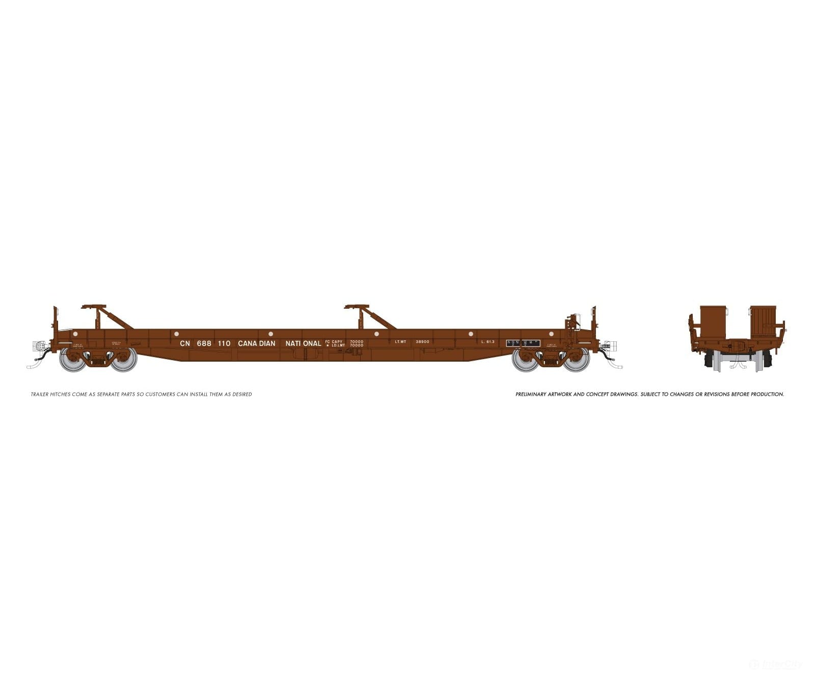 Rapido 1130002 HO Vancouver Iron Works Piggyback Flatcar: Canadian National: 6-Pack #4 - Freight Cars