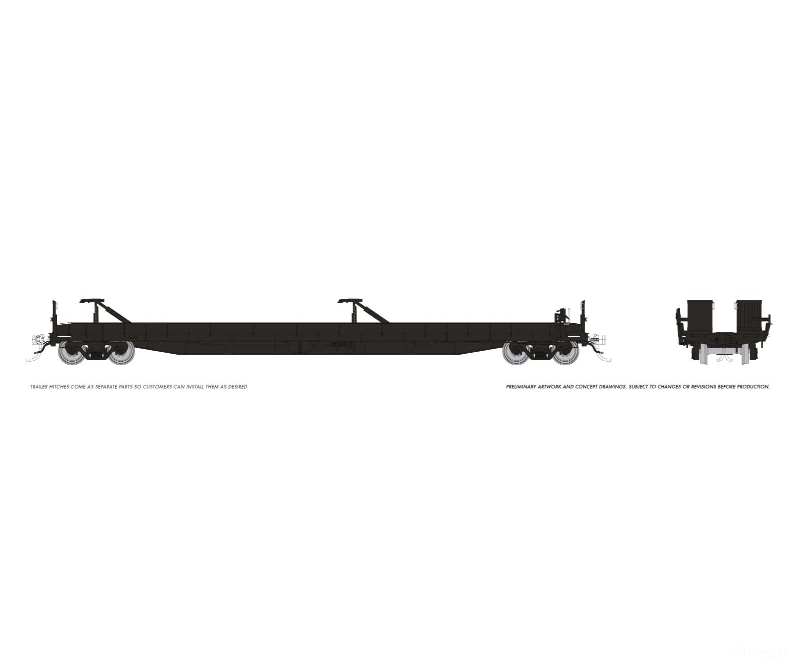 Rapido 1130996 HO Vancouver Iron Works Piggyback Flatcar: Black unlettered: Single Car - Freight Cars