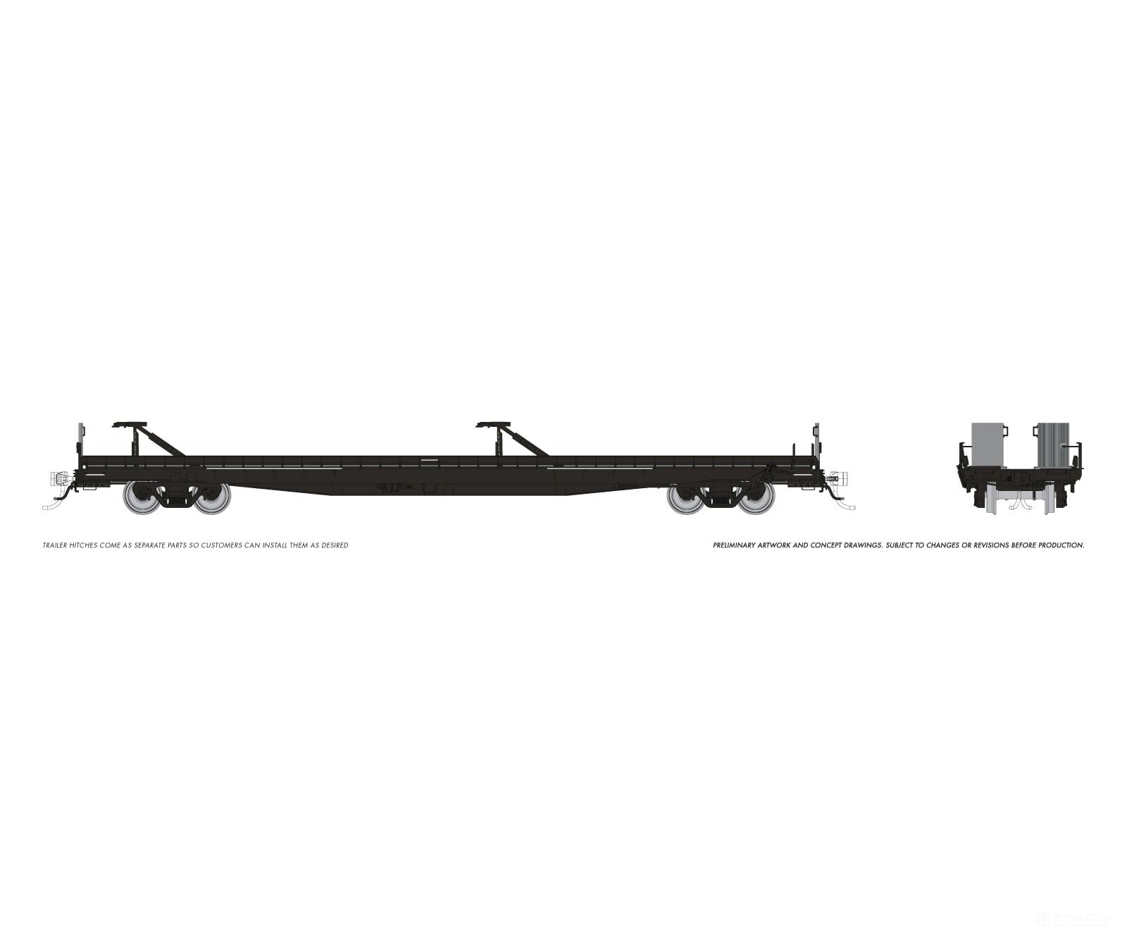 Rapido 1130998 HO Marine Industries Piggyback Flatcar: Black unlettered: Single Car - Freight Cars