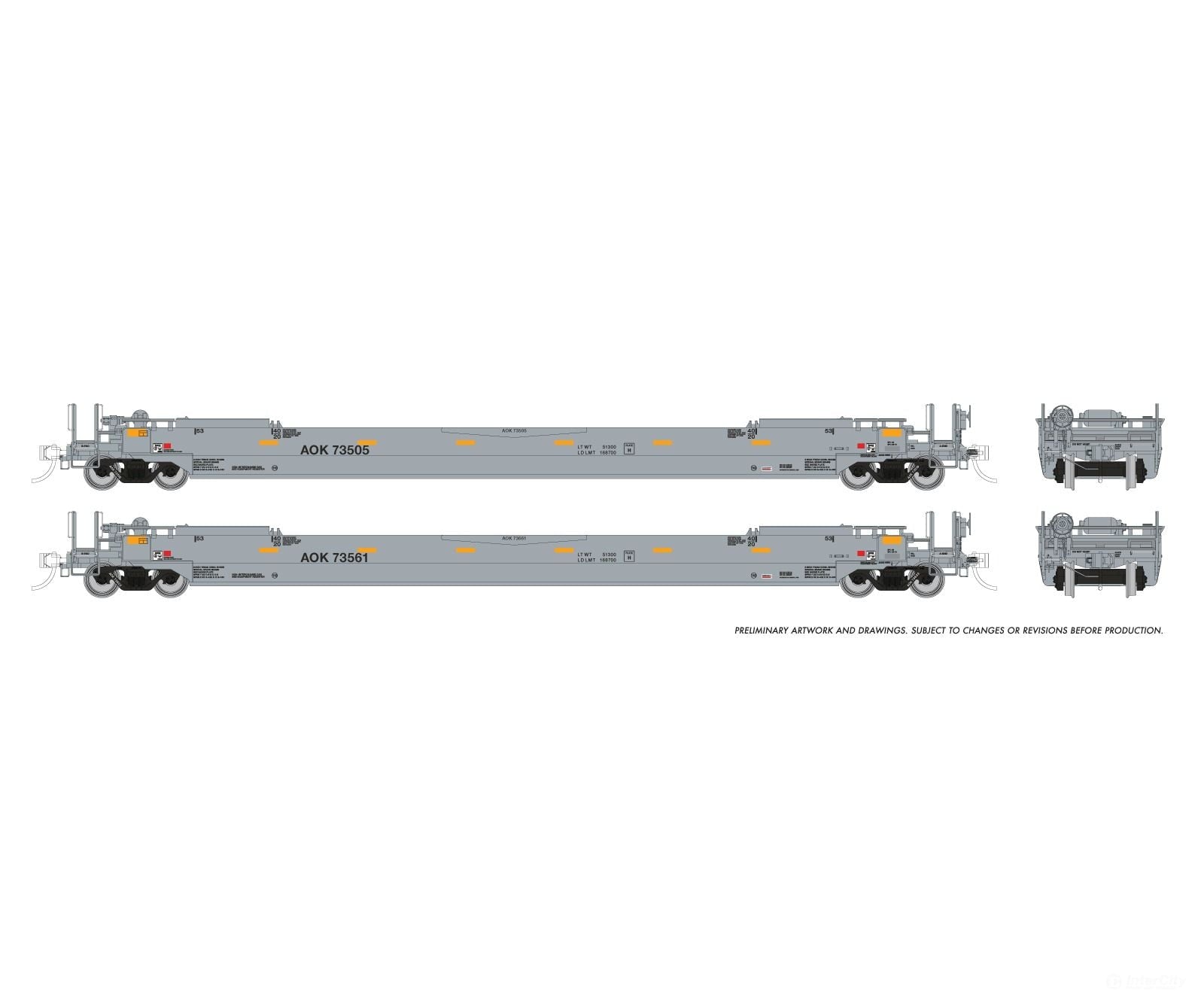 Rapido 1132501A HO 53’ Husky-Stack well car 2-Pack: AOK: Single 2-Pack #2 - Freight Cars