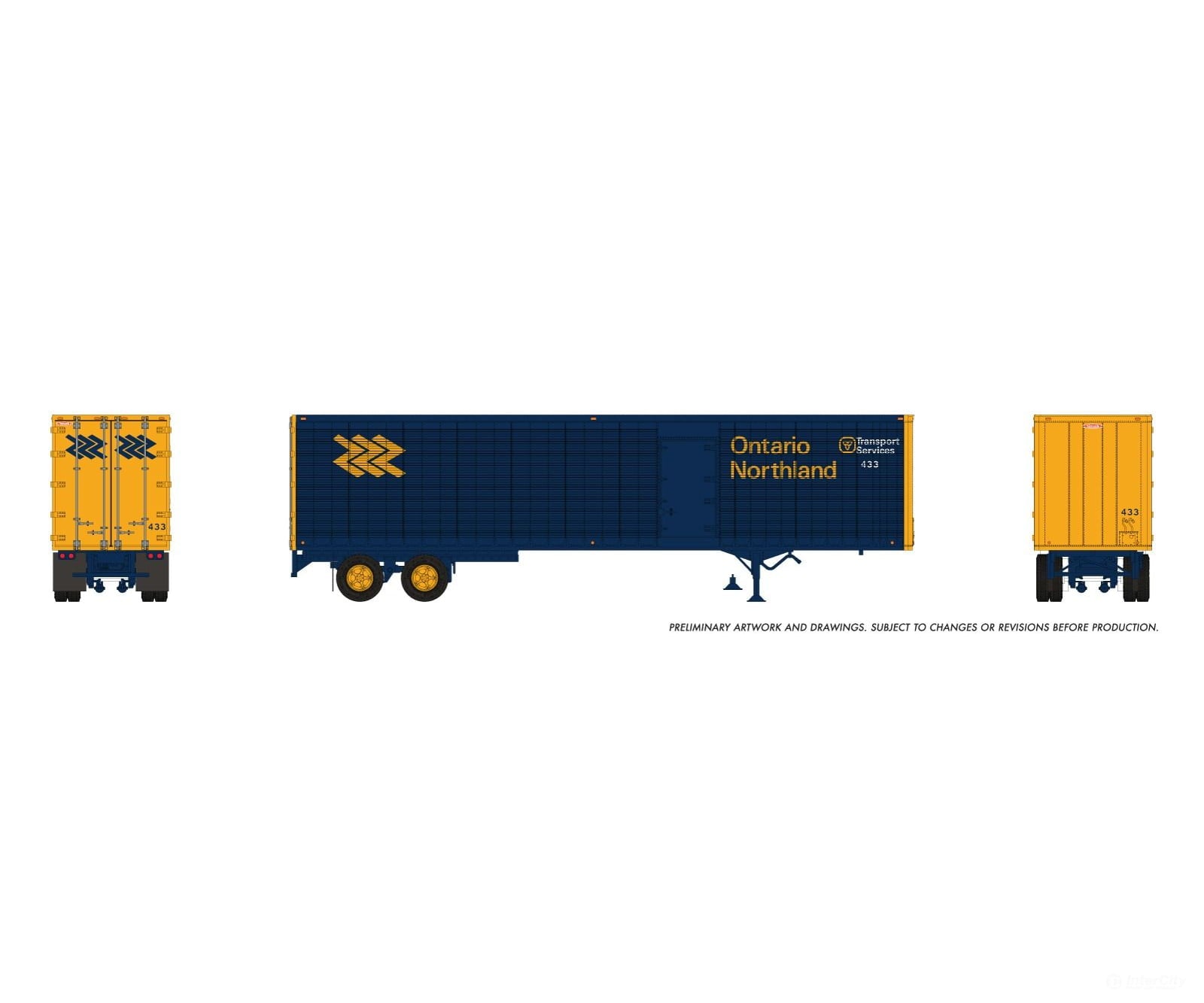 Rapido 1146060 HO 45’ Trailmobile Dry Van Trailer: Ontario Northland: #433 - Freight Loads & Containers