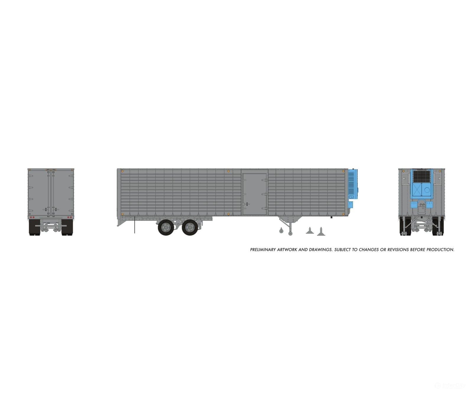 Rapido 1146997 HO 40’ Fruehauf Fluted Side Volume Van w/side door & reefer: Silver Unlettered - Freight Loads &