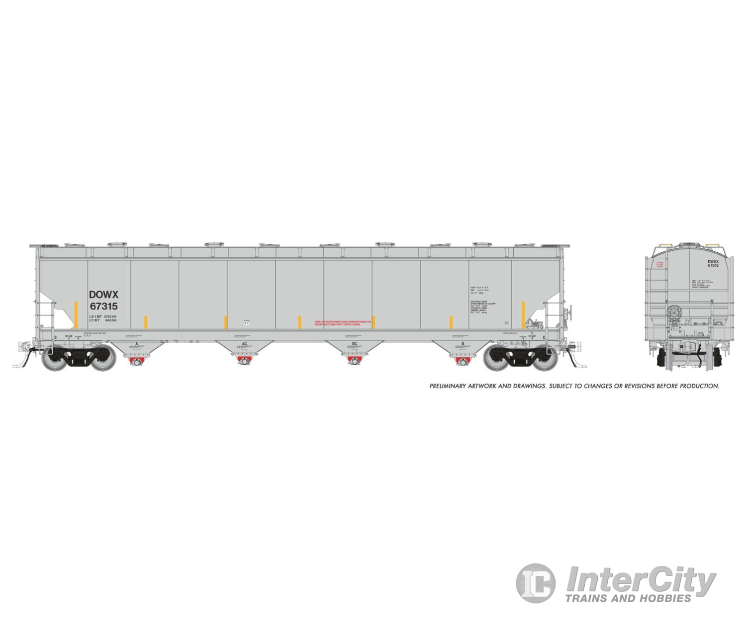 Rapido 136005A HO Trinity 6241cuft Covered Hopper: DOWX (Dow Chemical): Single Car Freight Cars
