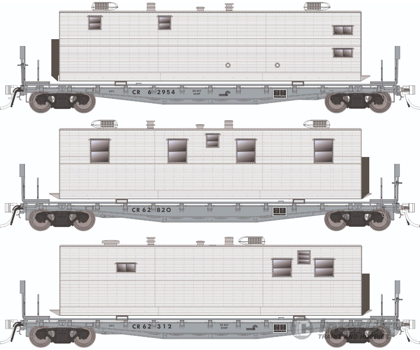 Rapido 138106 HO F30A 50’ Flat Car w/Camp Van: CR - MOW: 3-Pack #2 Freight Cars