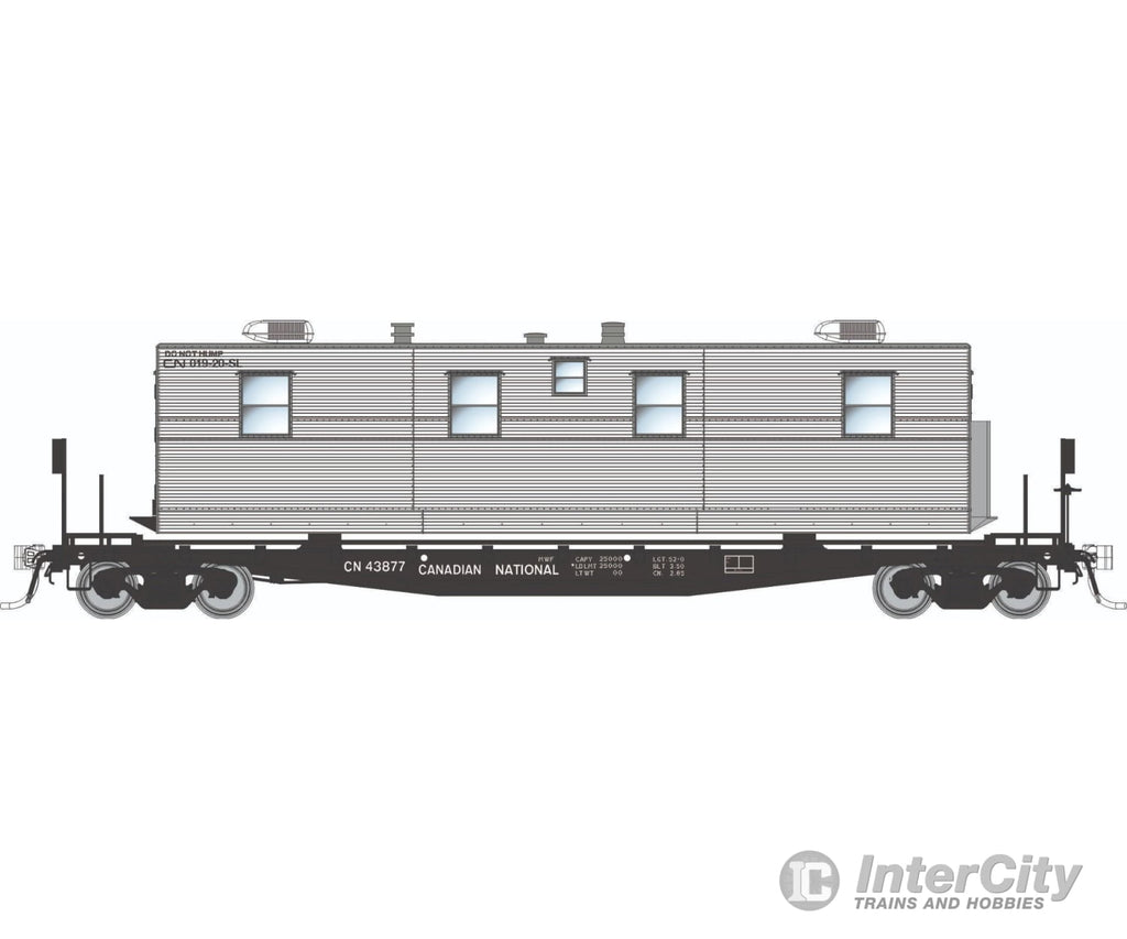 Rapido 138111 HO F30A 50’ Flat Car w/Camp Van: CN - MOW: 3-Pack Freight Cars