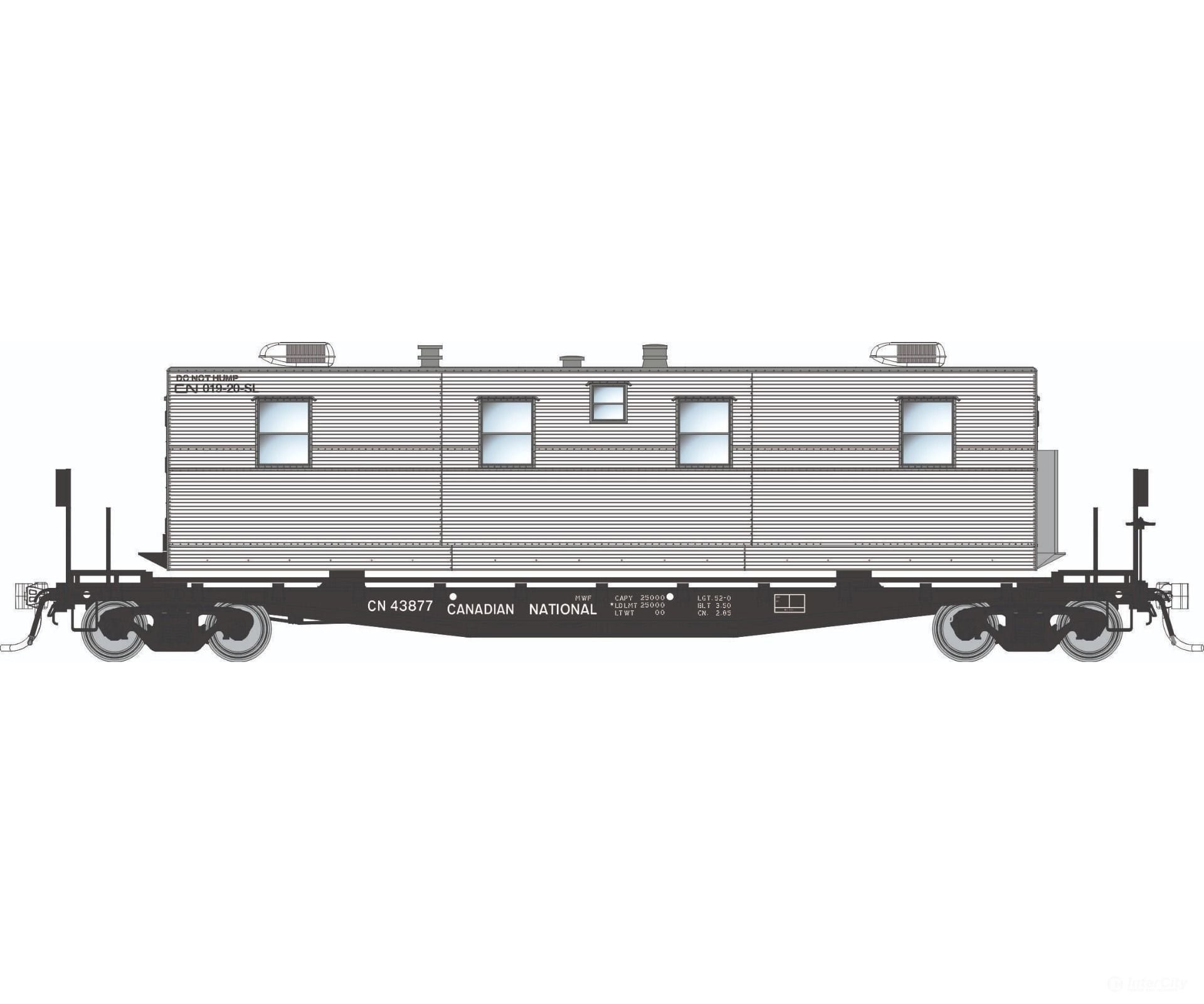 Rapido 138113 HO F30A 50’ Flat Car w/Camp Van: CP - MOW: 3-Pack Freight Cars