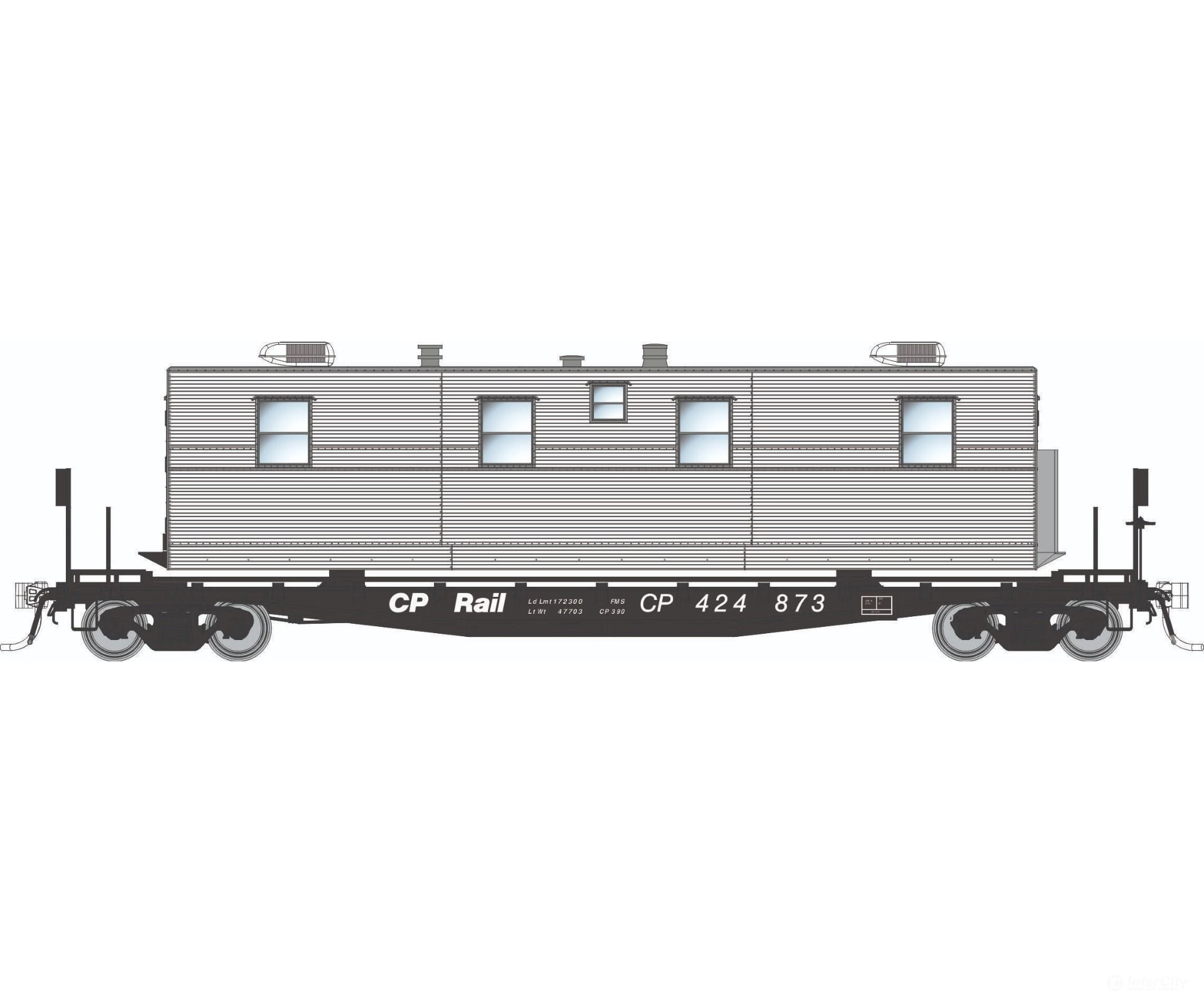 Rapido 138114A HO F30A 50’ Flat Car w/Camp Van: CP - MOW: Single Car Freight Cars