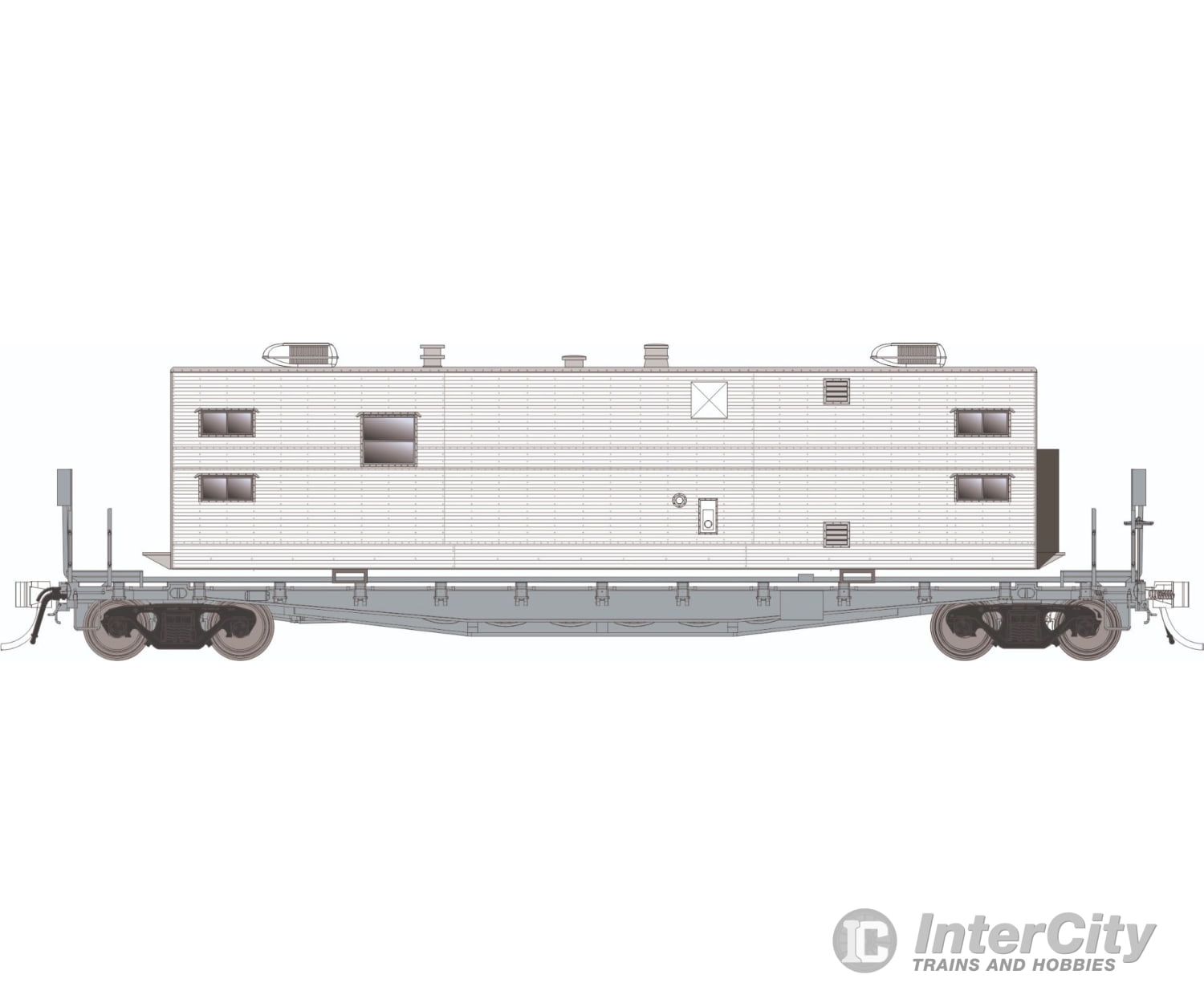 Rapido 138199 HO F30A 50’ Flat Car w/Camp Van: Painted Unlettered: Single Car Freight Cars