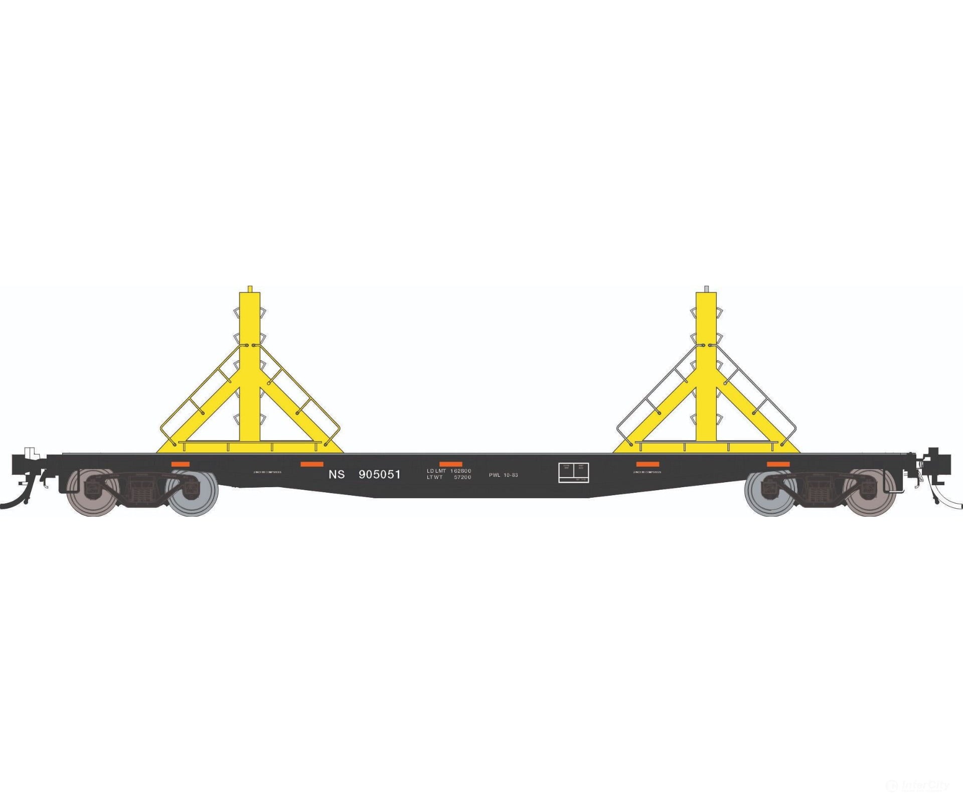 Rapido 138405 HO F30D 50’ Rail Flat Car: NS - MOW: 6-Pack Freight Cars