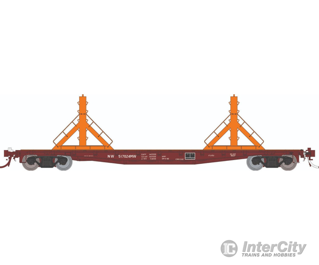 Rapido 138406A HO F30D 50’ Rail Flat Car: N&W - MOW: Single Car Freight Cars