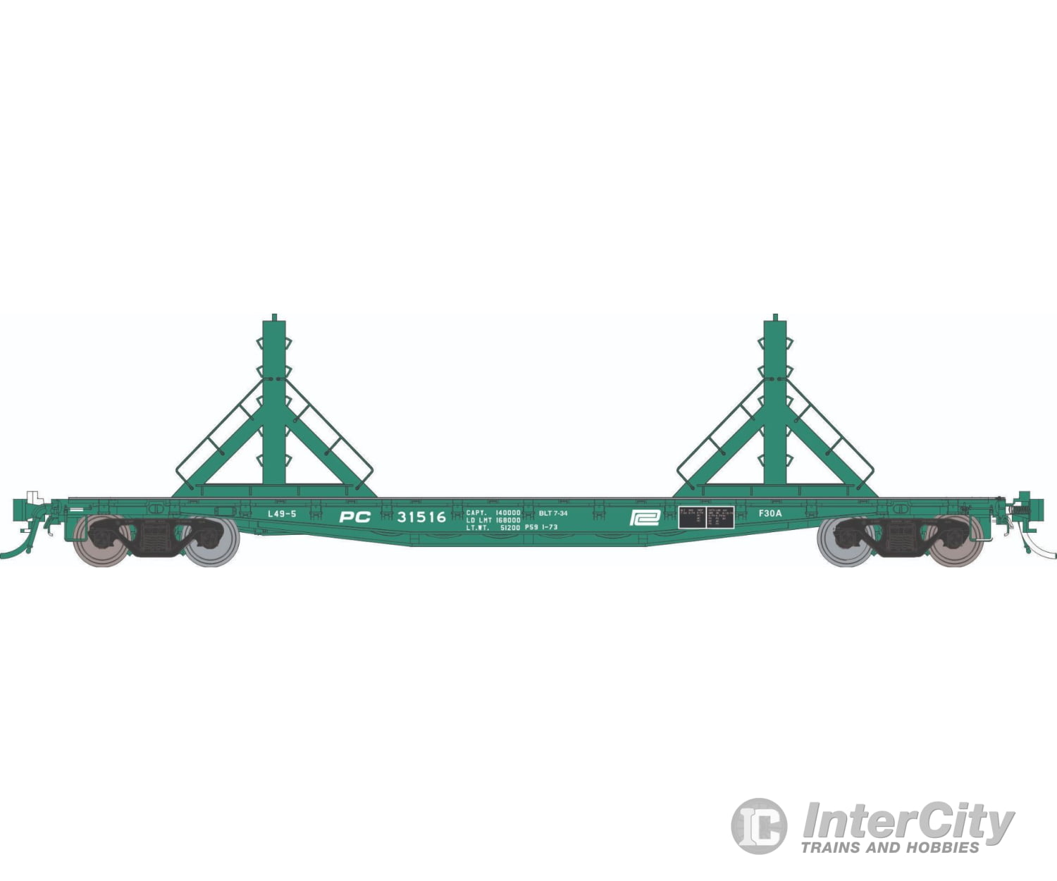Rapido 138407A HO F30D 50’ Rail Flat Car: PC - MOW: Single Car Freight Cars