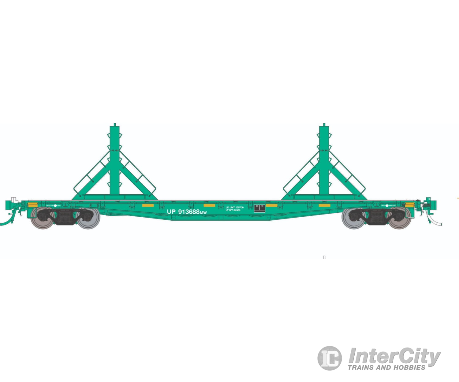 Rapido 138409A HO F30D 50’ Rail Flat Car: UP - MOW: Single Car Freight Cars