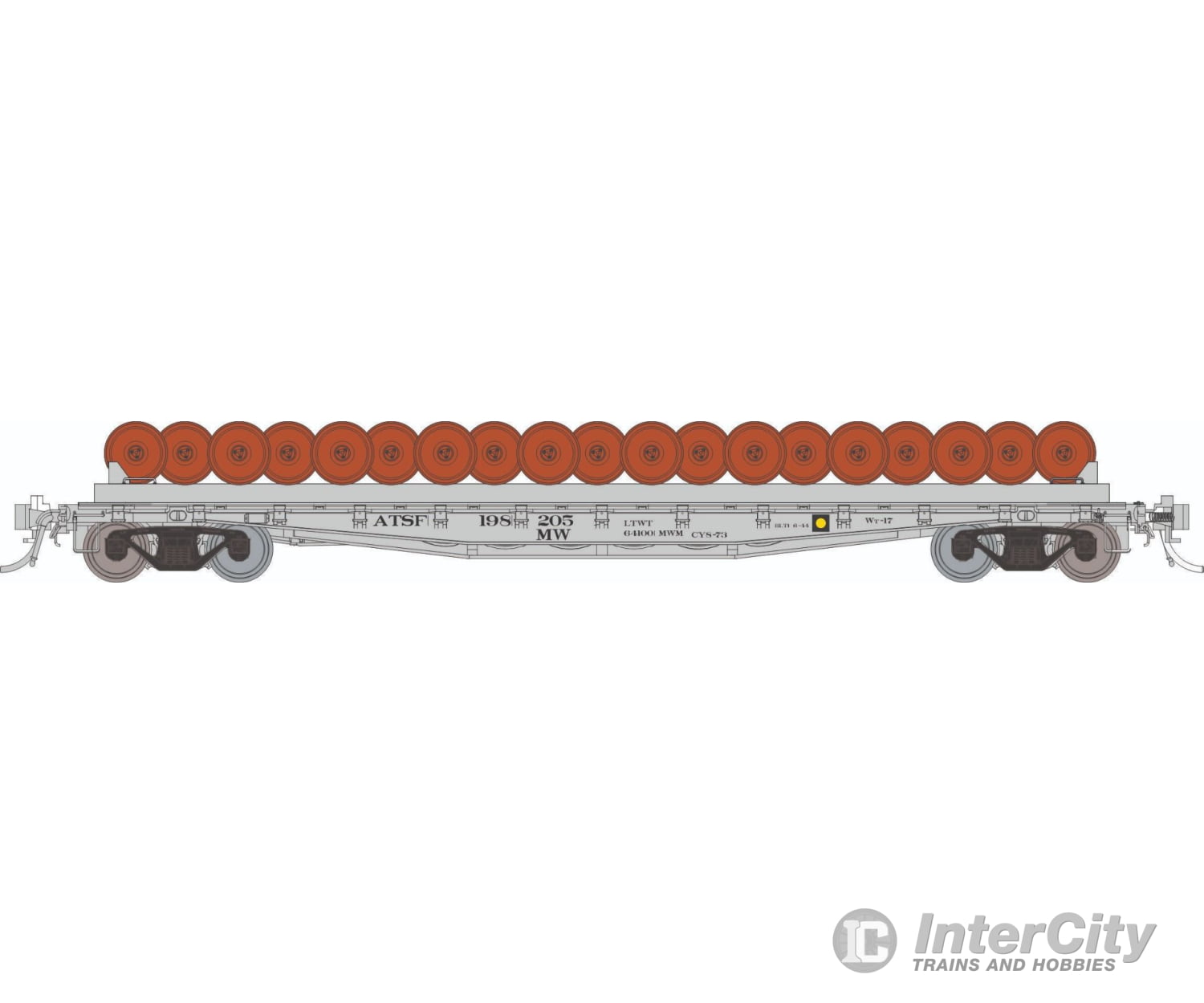 Rapido 138501A HO F30D 50’ Wheel Flat Car: ATSF - MOW: Single Car Freight Cars