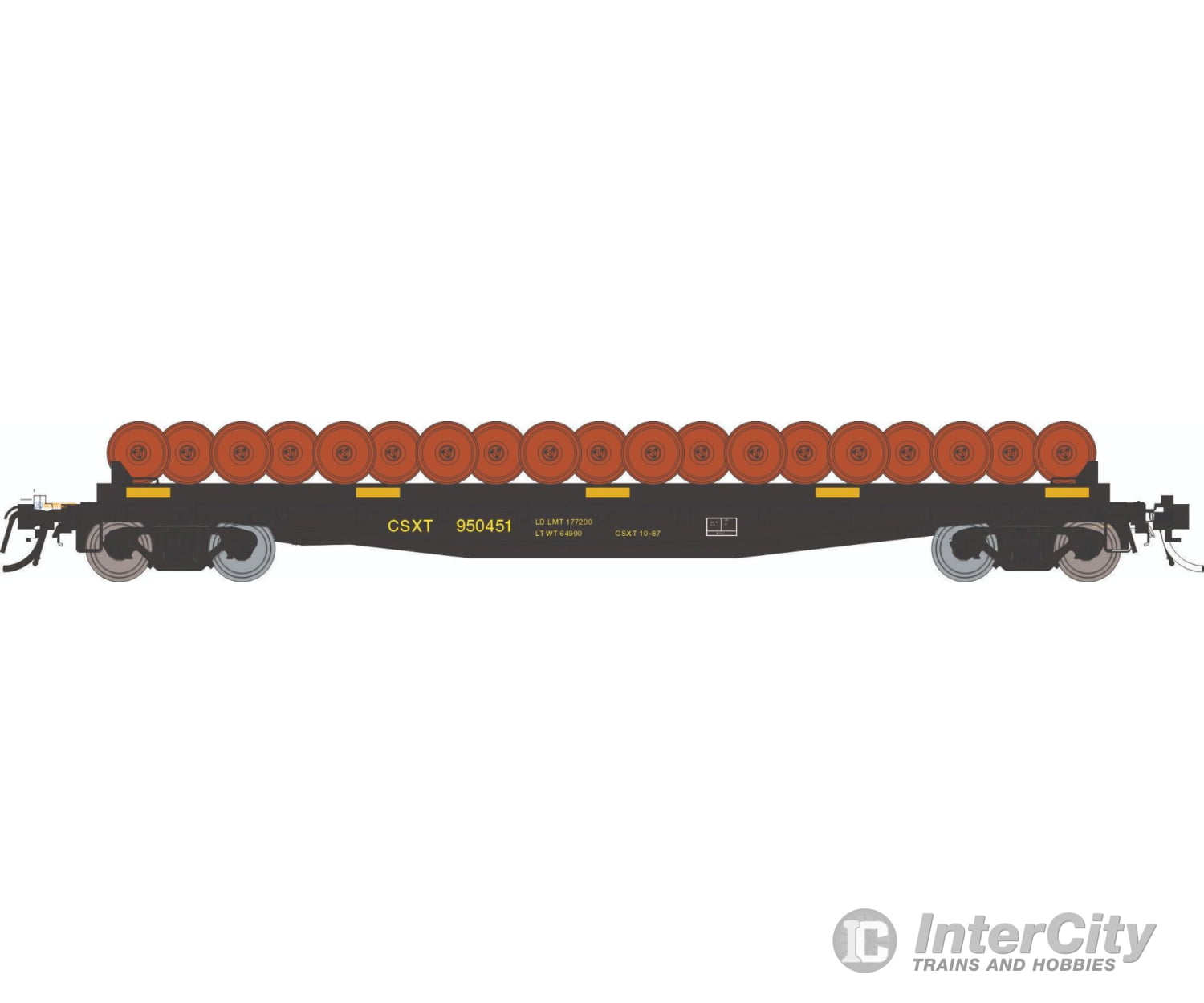 Rapido 138505 HO F30D 50’ Wheel Flat Car: CSX - MOW: 3-Pack Freight Cars