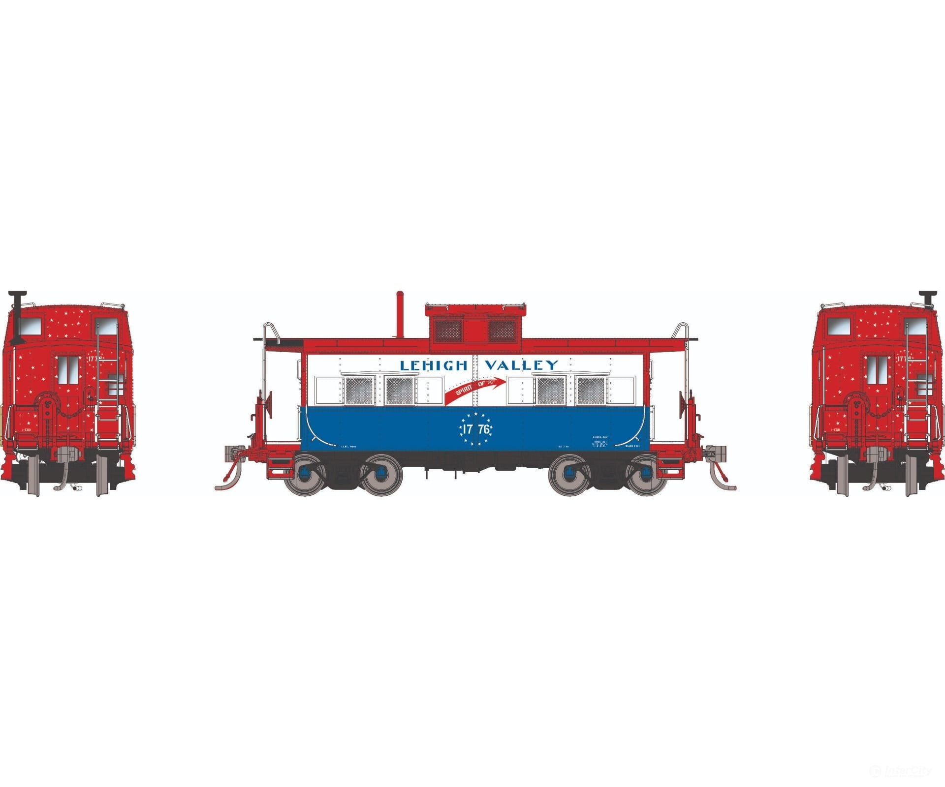Rapido 144040 HO Northeastern-style Steel Caboose: LV - Bicentennial Scheme: #1776 Freight Cars