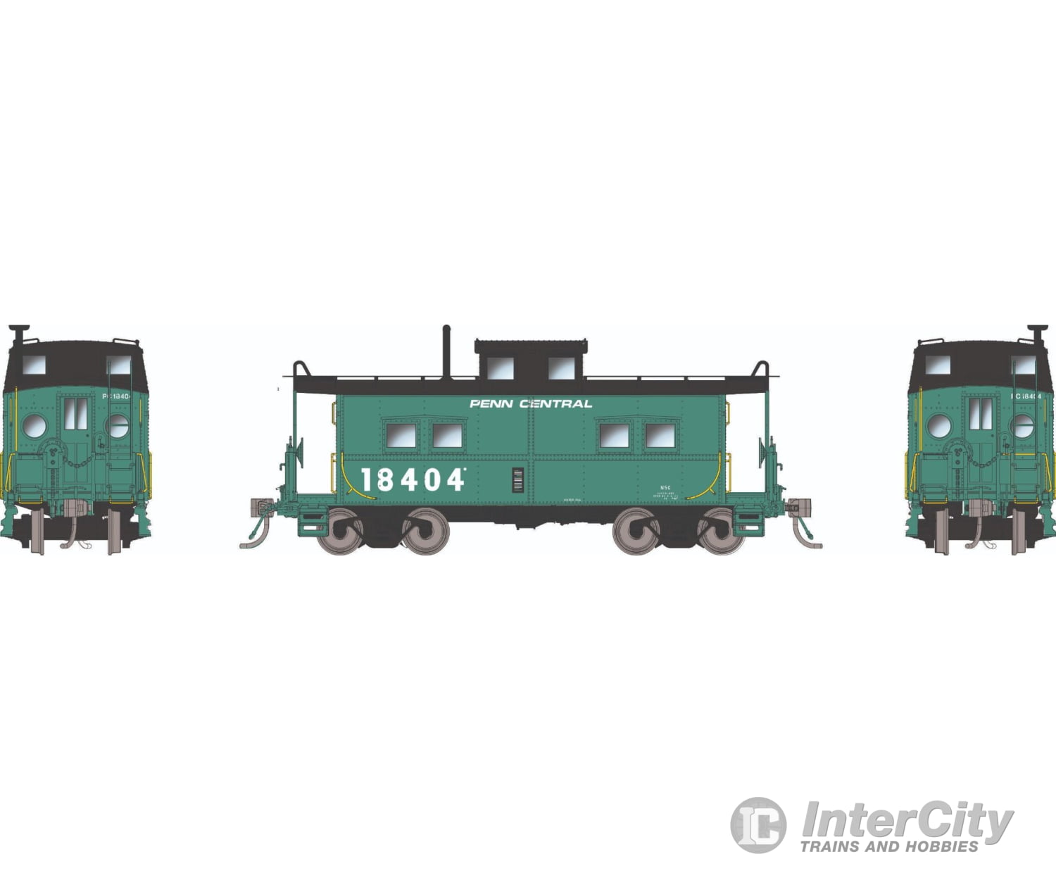 Rapido 144110 HO Northeastern-style Caboose w/ porthole windows: PC - Green: #18404 Freight Cars