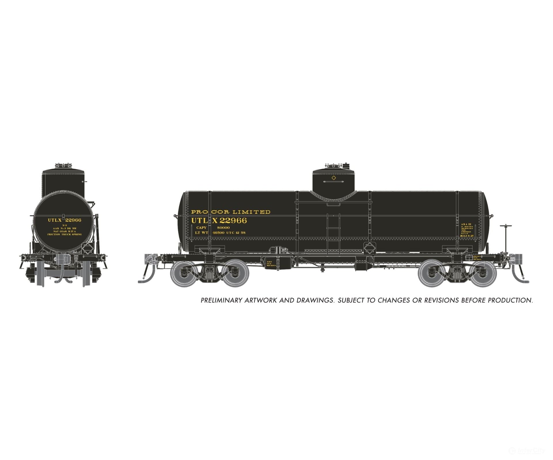 Rapido 159107A HO Union X-3 8K gal Tankcar: Procor Limited: Single Car #3 Freight Cars