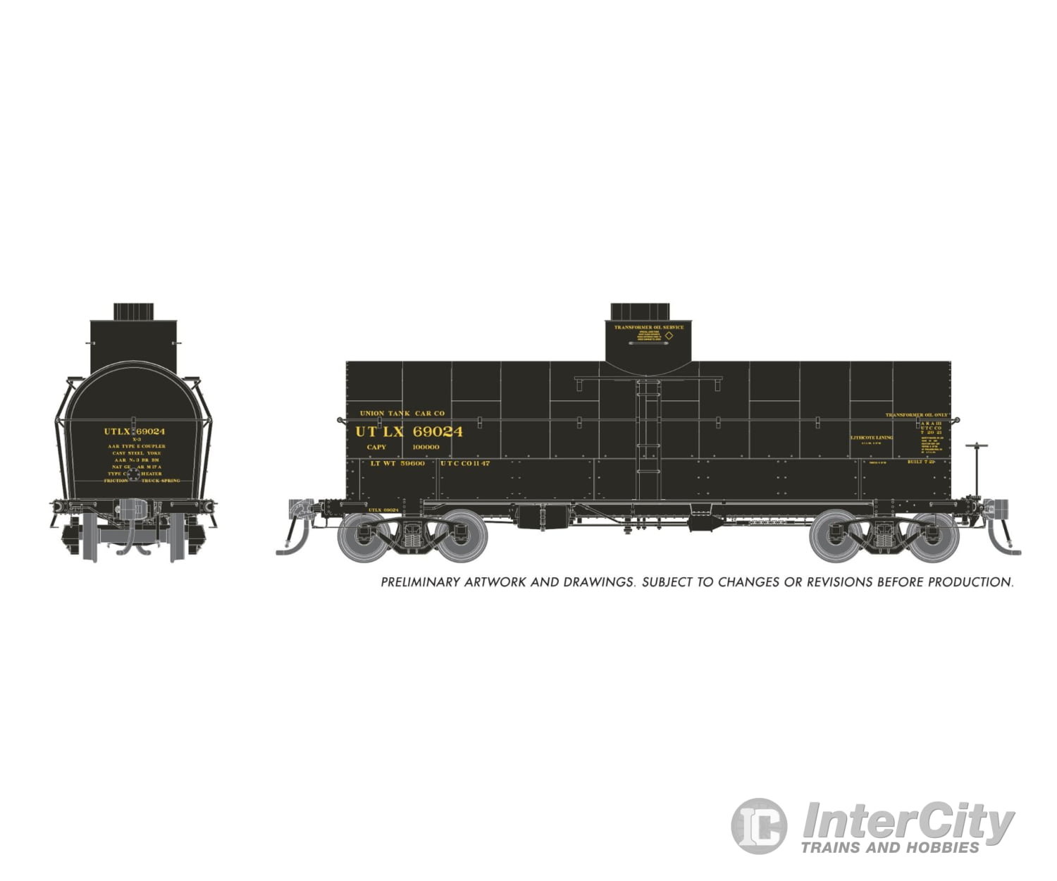 Rapido 159302A HO Union X-3 ’Breadbox’ Tankcar: UTLX - Early 1950s Scheme: Single Car Freight Cars