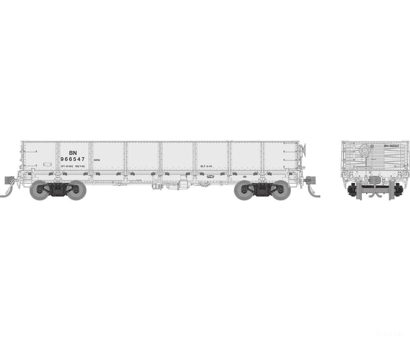 Rapido 163011A HO 40’ Drop Bottom Gondola: BN - MOW Service - Single Car #1 Freight Cars