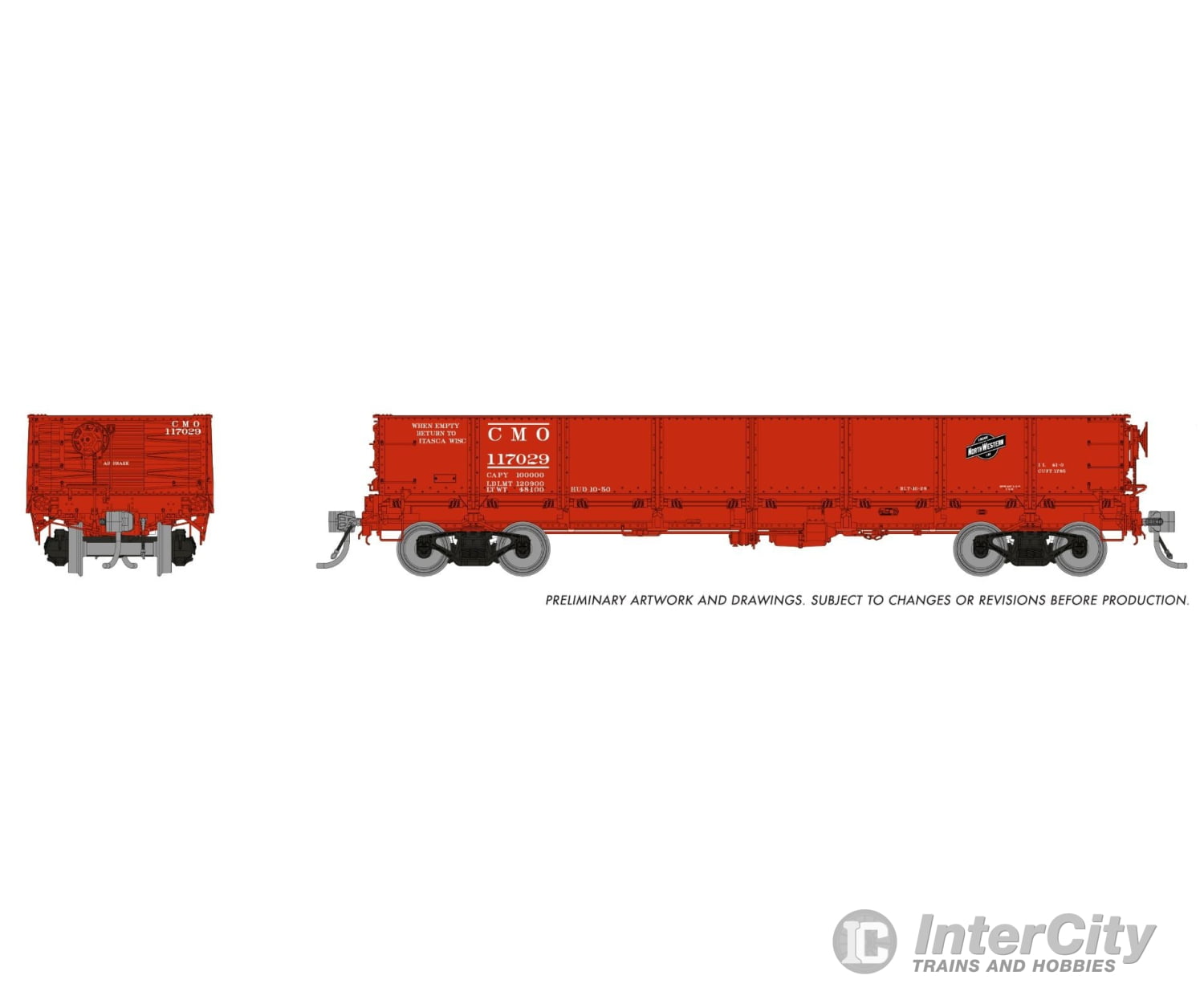 Rapido 163012A HO 40’ Drop Bottom Gondola: Chicago & North Western: Single Car Freight Cars