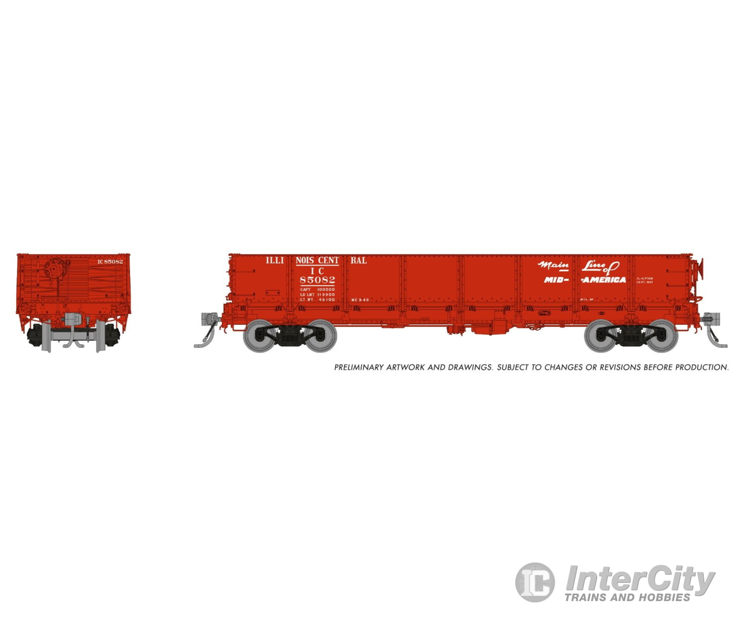 Rapido 163014A HO 40’ Drop Bottom Gondola: Illinois Cenral: Single Car Freight Cars