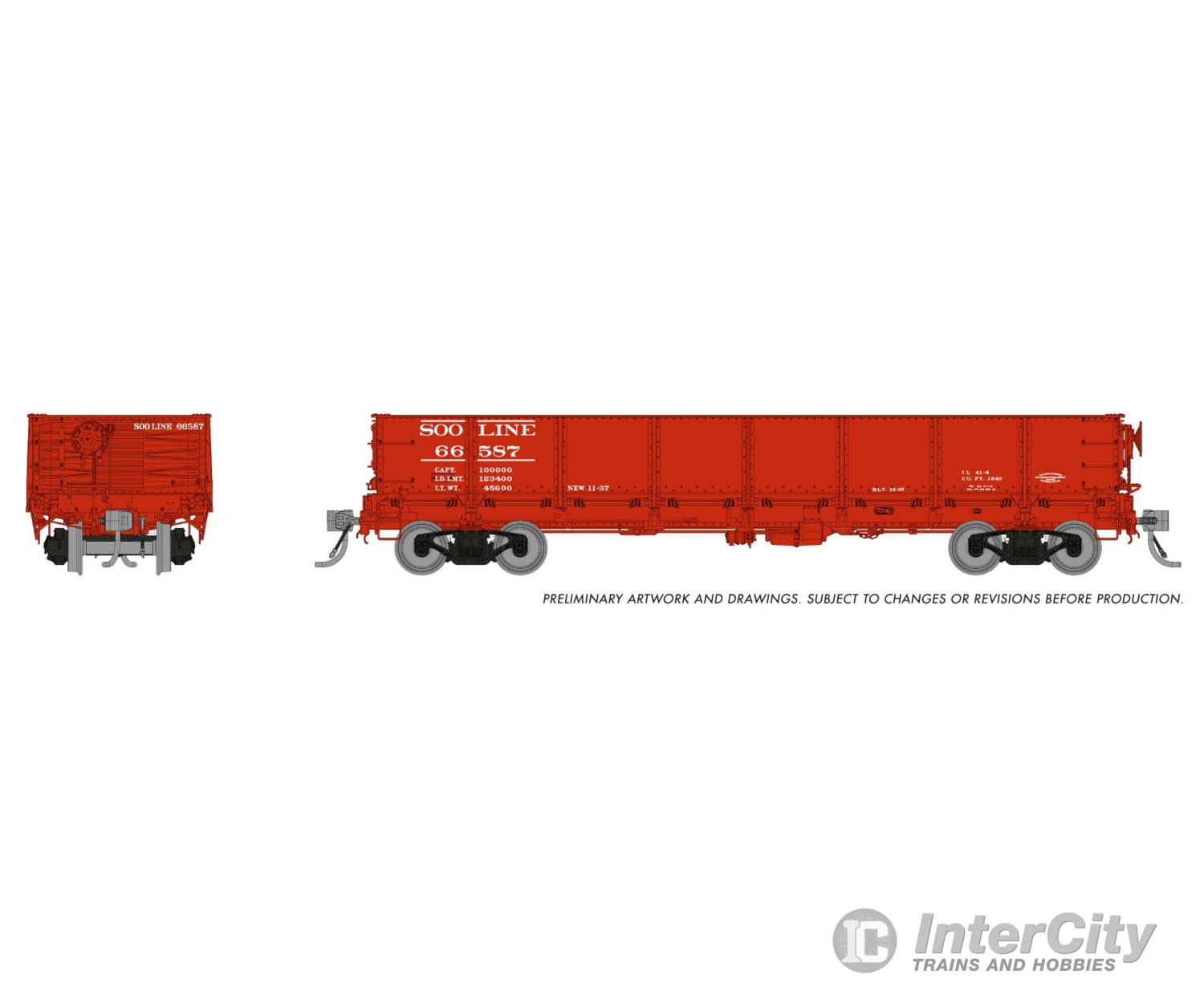 Rapido 163016A HO 40’ Drop Bottom Gondola: SOO Line: Single Car Freight Cars