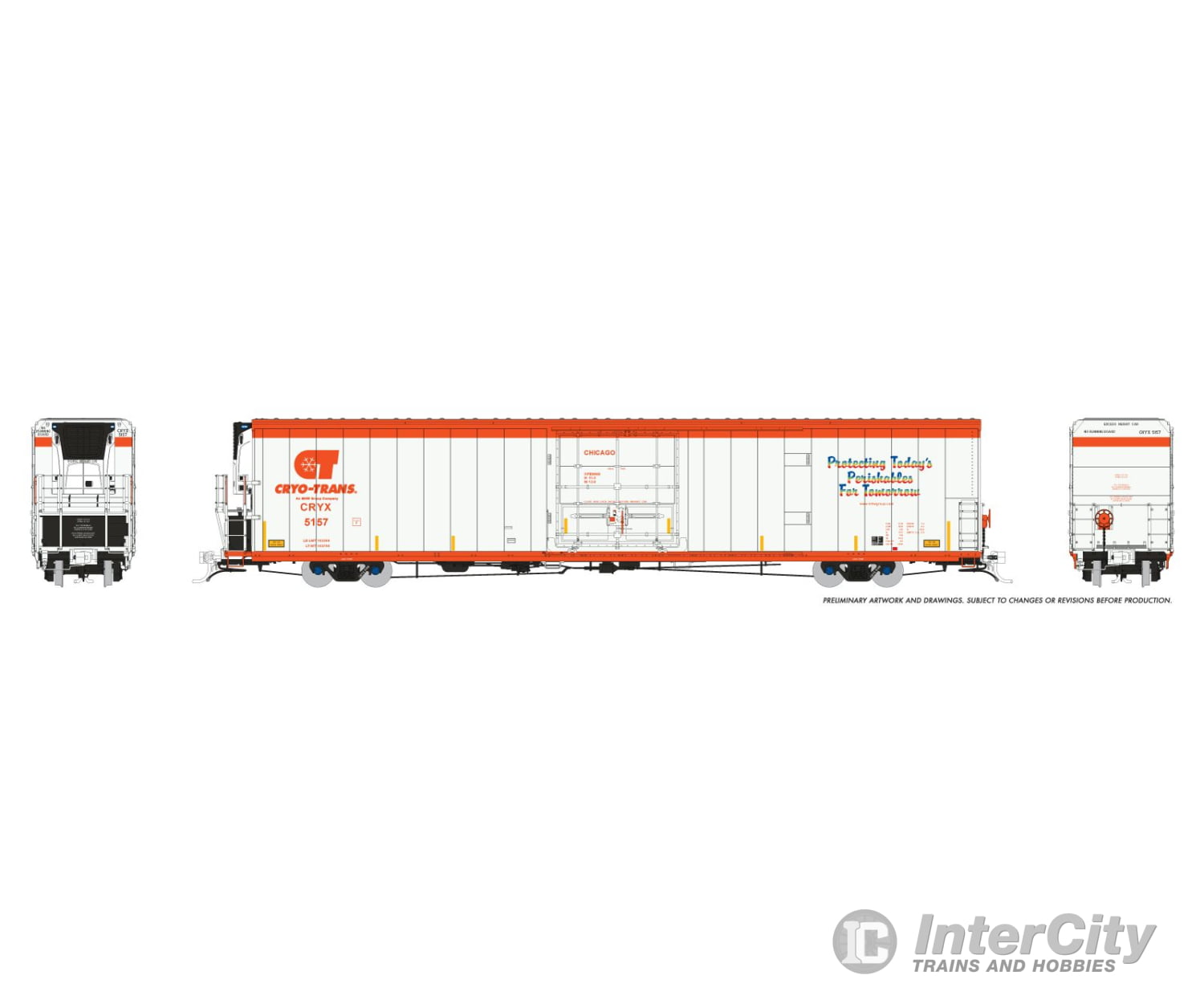 Rapido 167501-3 HO Greenbrier 7780cuft Reefer w/Sound: Cryo-Trans: #5157 Chicago Freight Cars