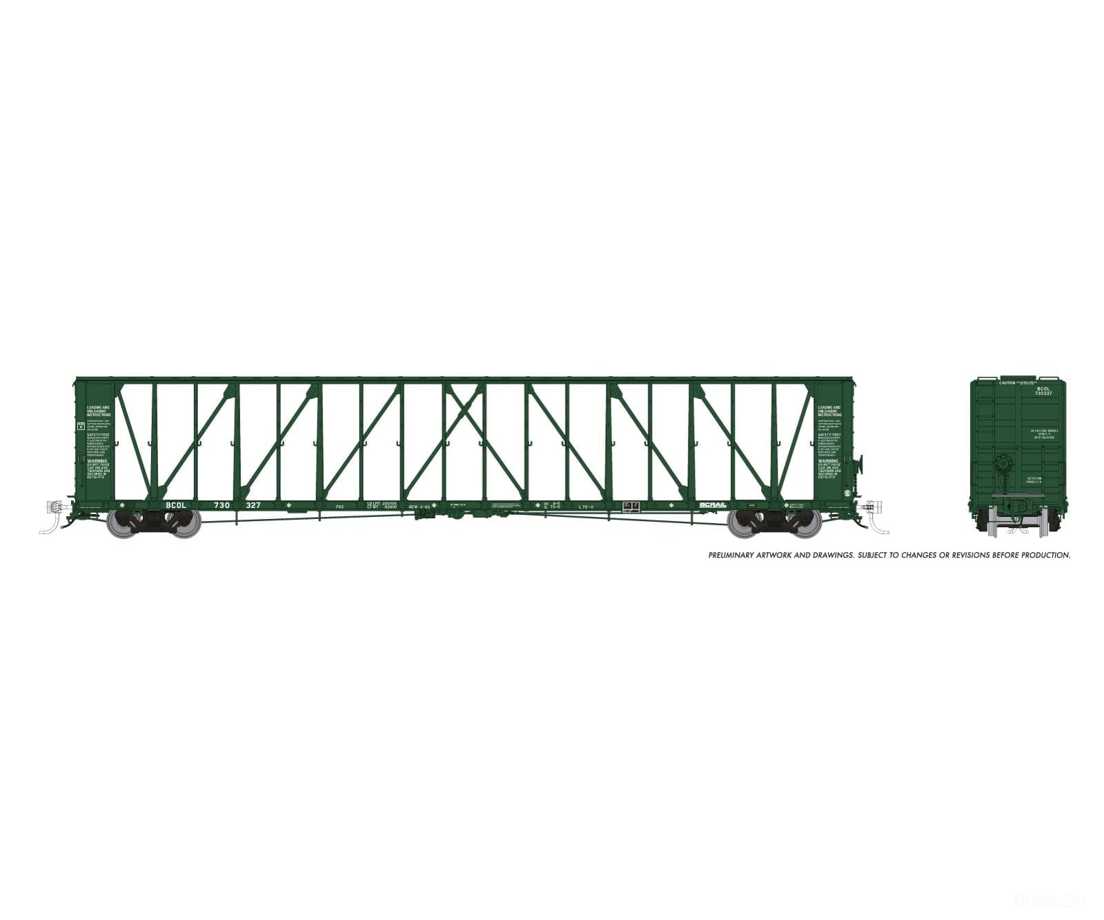 Rapido 174008A HO NSC Centerbeam Flatcar: BC Rail - Green: Single Car #2 Freight Cars