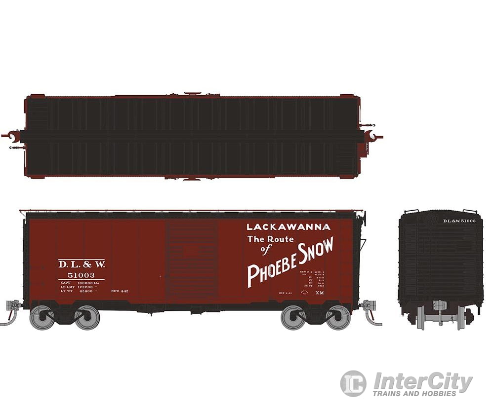 Rapido 181002 HO 1937 AAR 40’ Boxcar - Round corner: DL&W - Phoebe Snow: 6-Pack Freight Cars