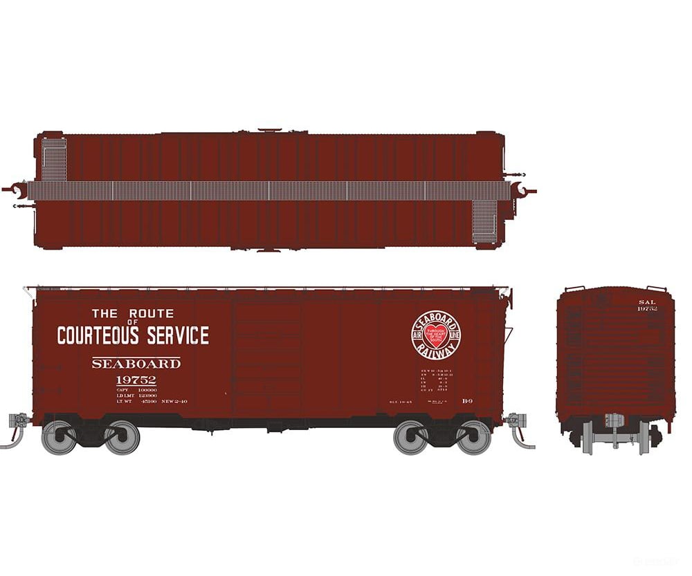 Rapido 181008A HO 1937 AAR 40’ Boxcar - Round corner: Seaboard: Single Car Freight Cars