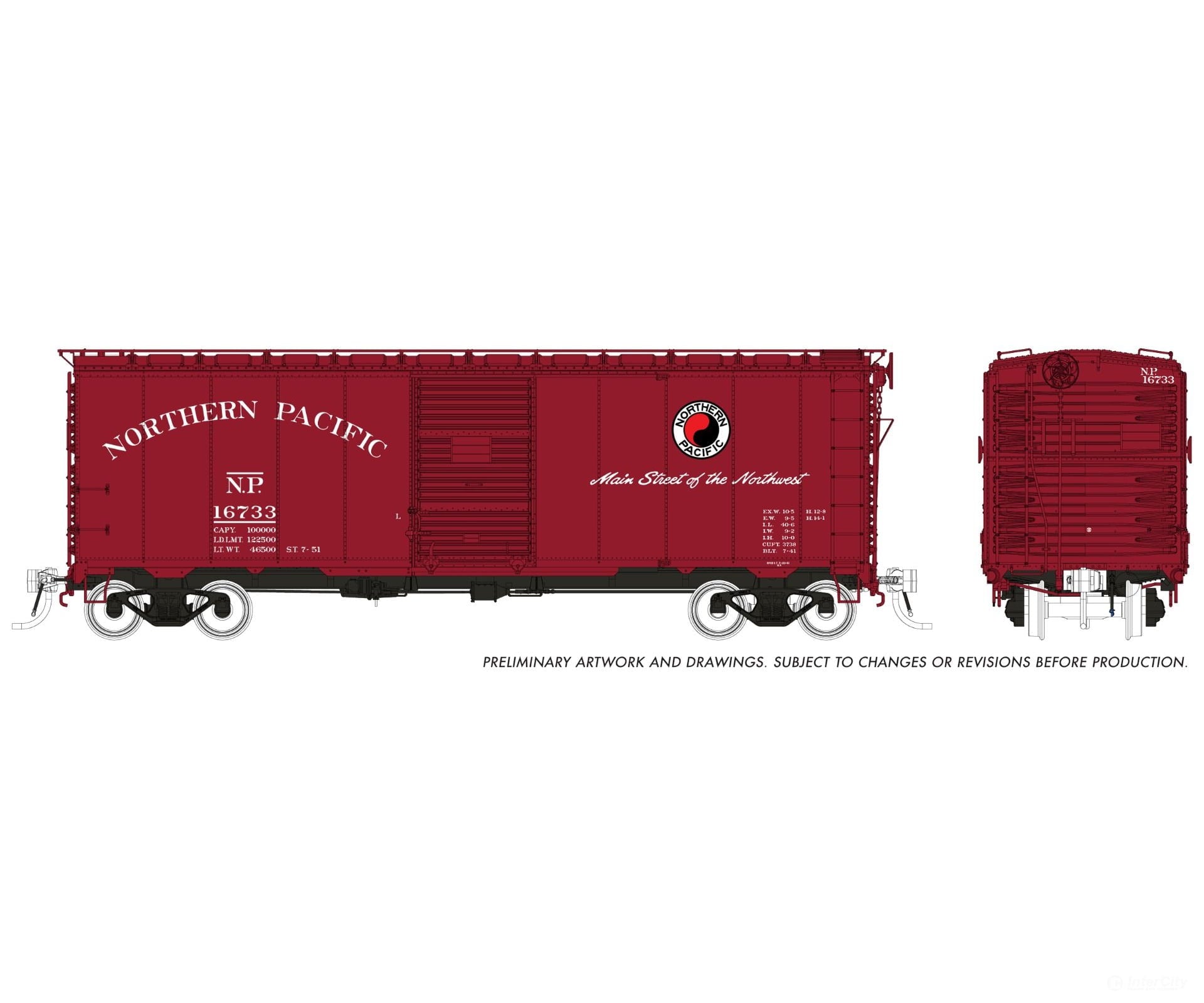 Rapido 181009A HO 1937 AAR 40’ Boxcar - Round corner: NP - Main Street Scheme: Single Car Freight Cars