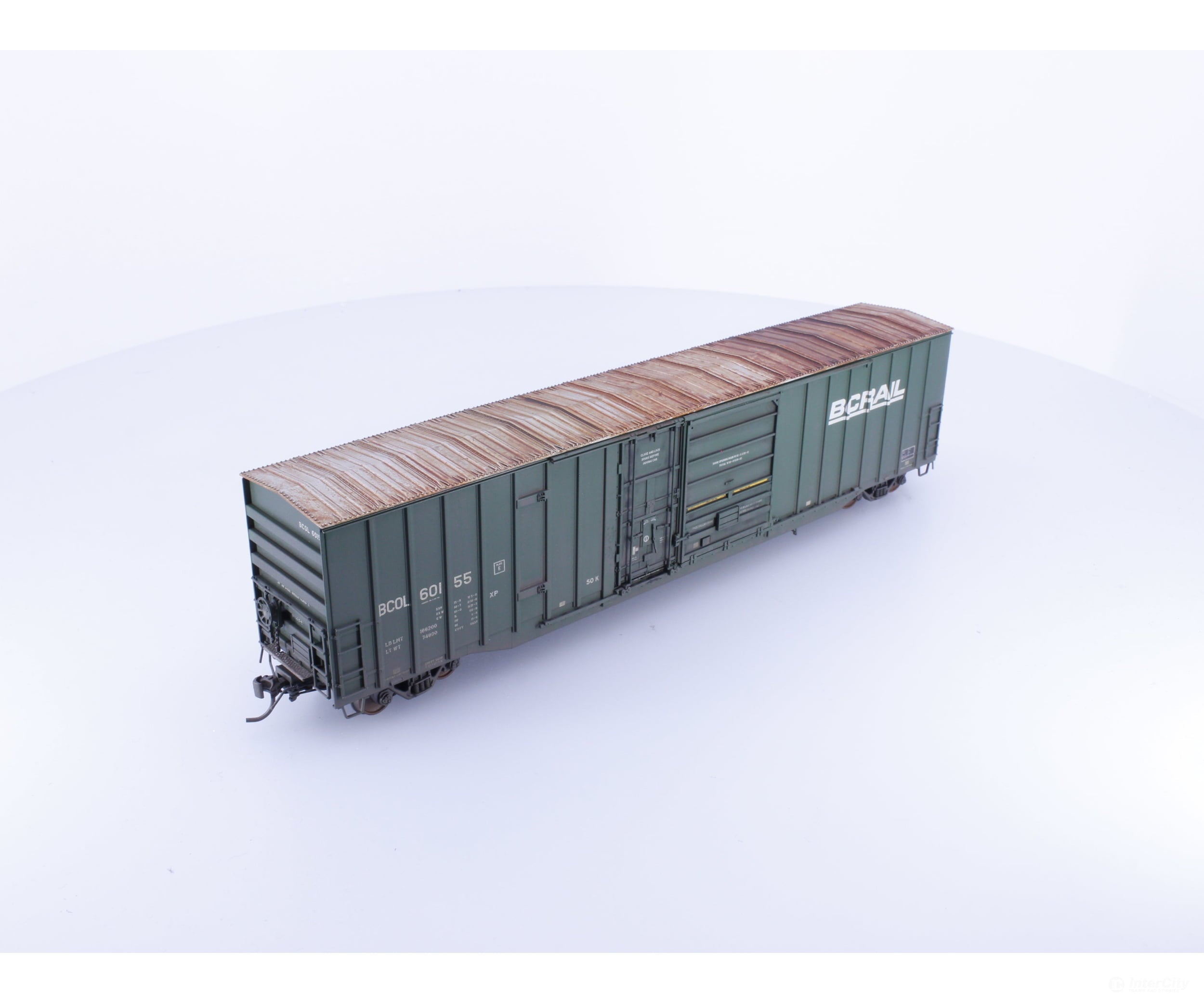 Rapido 191001A-WMT-H HO Trenton Works 6637cuft boxcar: BC Rail - As-Delivered #1 - Weathered by WEATHER MY TRAINS